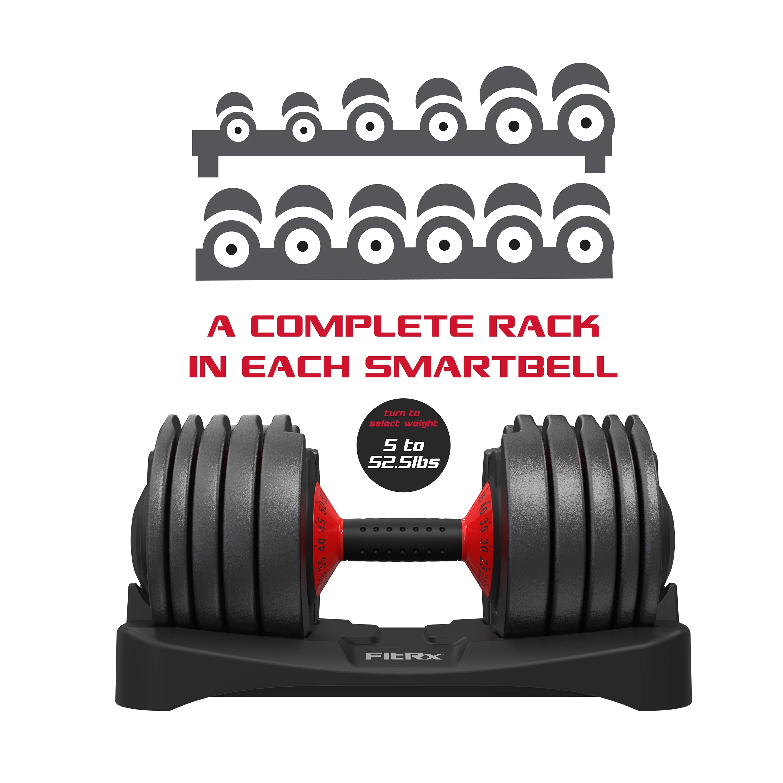 FitRx SmartBell, Quick-Select Adjustable Dumbbell, 5-52.5 lbs. Weight, Black, Single - Cheap Fitting