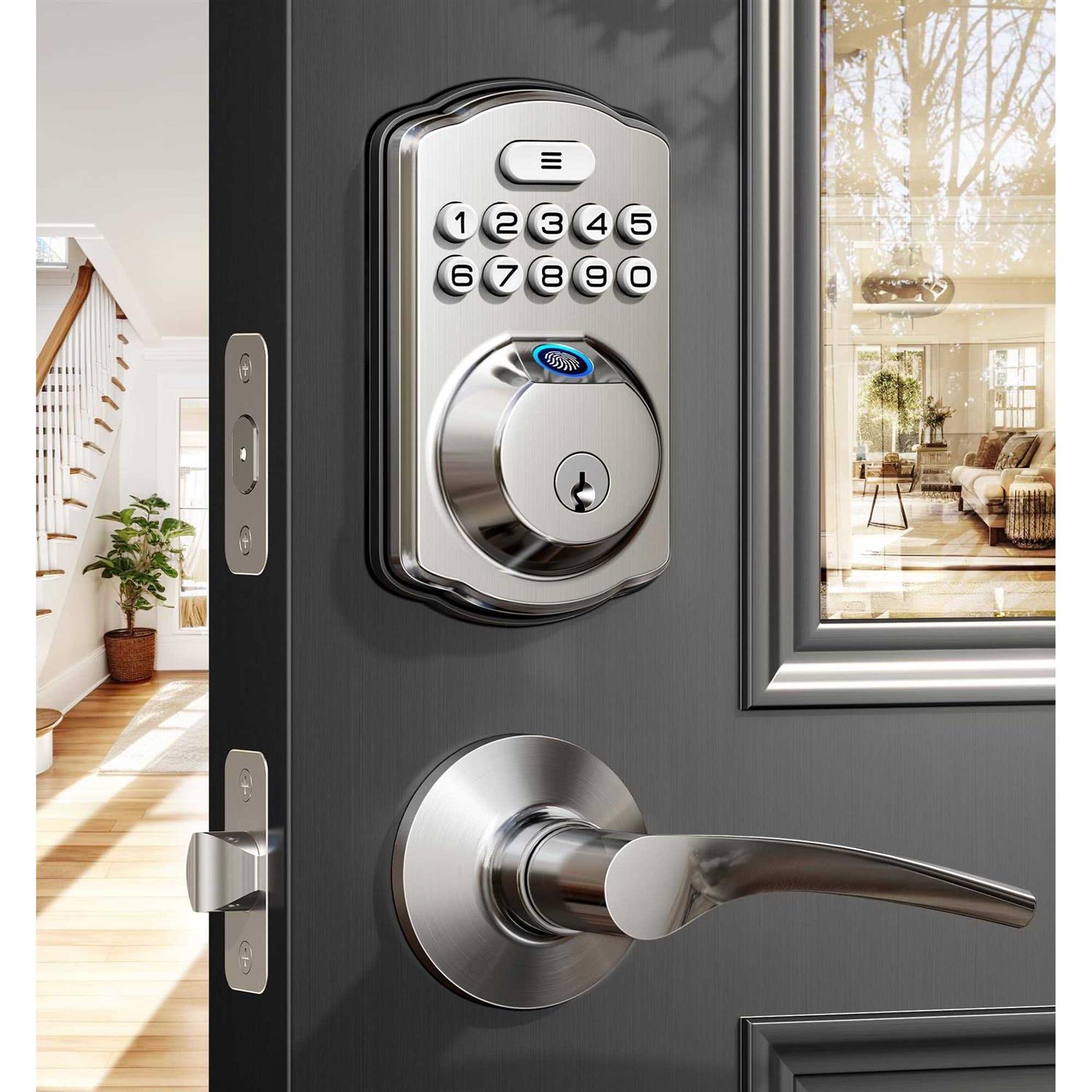 Veise Fingerprint Door Lock with 2 Lever Handles Keyless Entry Door Lock - Cheap Fitting