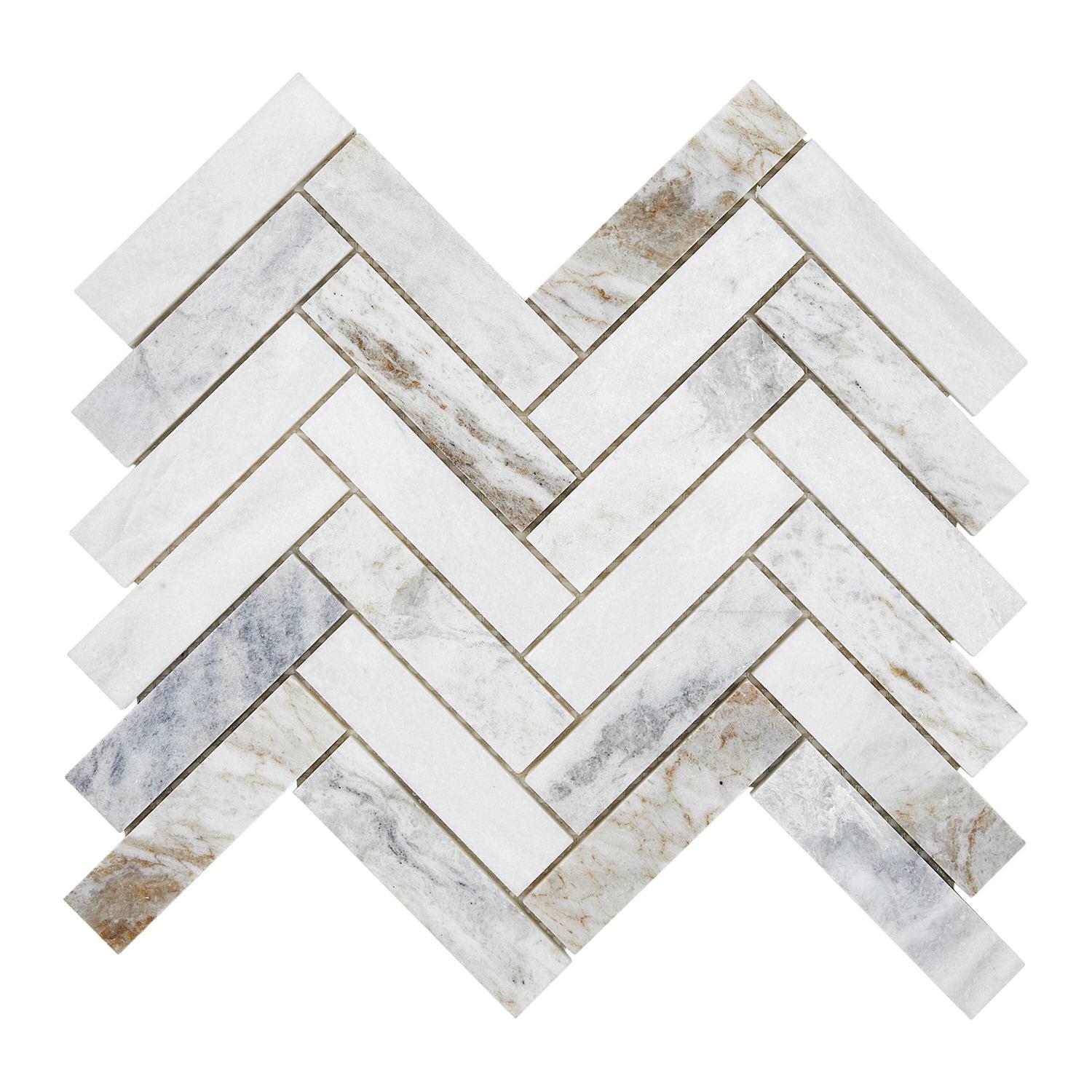 American Olean Genuine Stone White Ember 11-in x 12-in Honed Natural Stone Marble Herringbone Floor and Wall Tile - Cheap Fitting