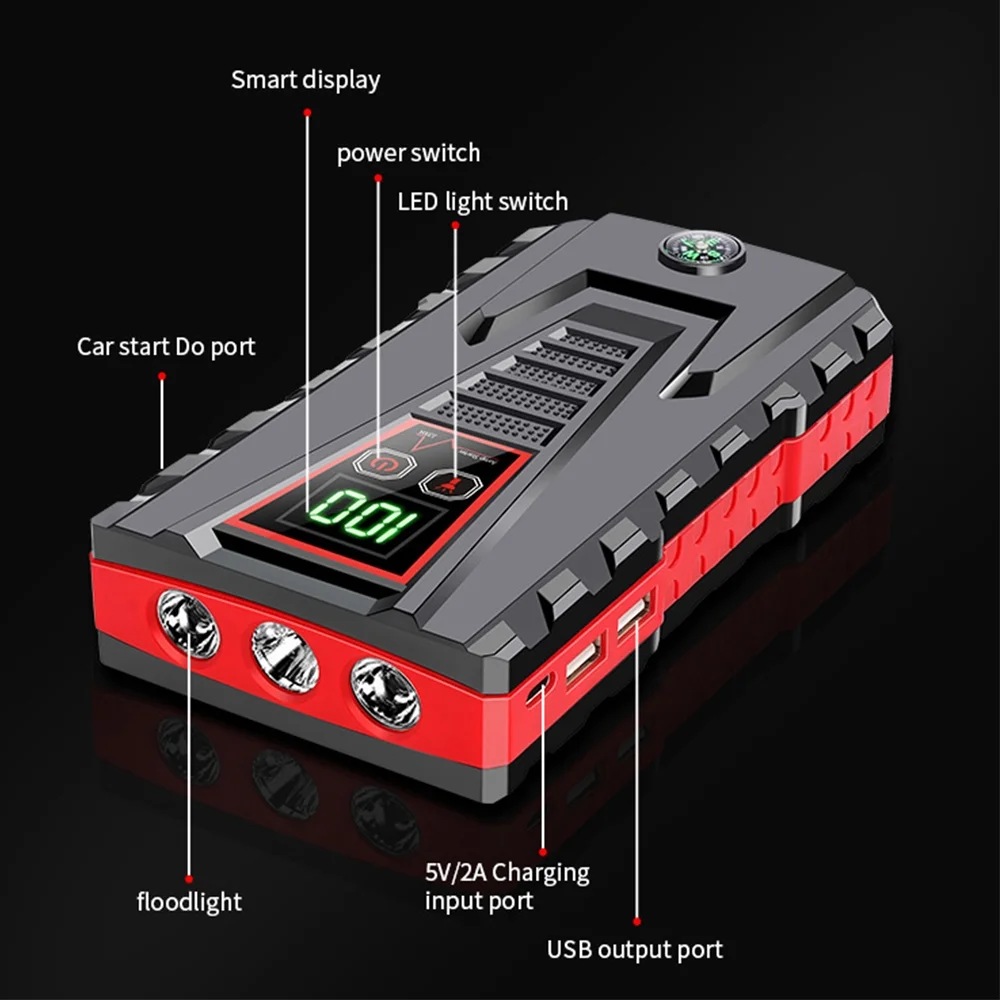 PRAXO Multi-functional Car Jump Starter, 5000A Peak 99800mAh Battery Jump Starter, 12V Car Battery Charger, Auto Battery Booster w/ LCD Display & 3 LED Modes, Portable Power Bank Charger - Cheap Fitting