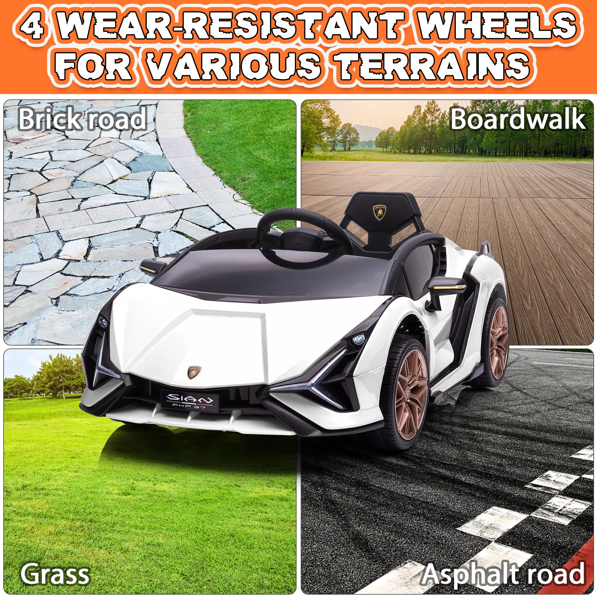 TOBBI 24V Lamborghini STO Licensed Kids Ride on Drift Car Gray Electric Car W/Remote Control LED Lights, up to 10 mph - Cheap Fitting