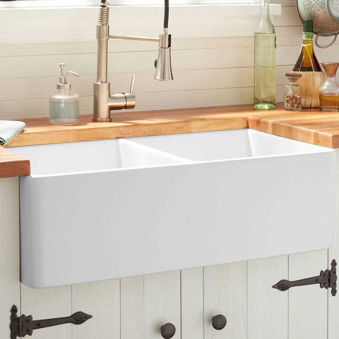 Signature Hardware 33 Reinhard Double Bowl Fireclay Farmhouse Sink 393672 - Cheap Fitting