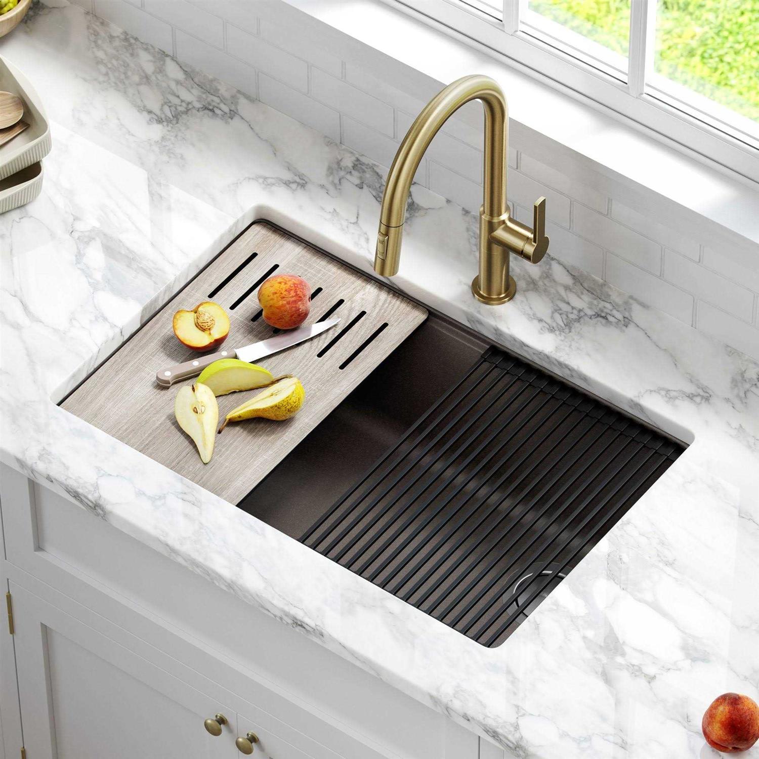 Kraus Bellucci Workstation 30-inch Undermount Granite Composite Single Bowl Kitchen Sink KGUW2-30M - Cheap Fitting