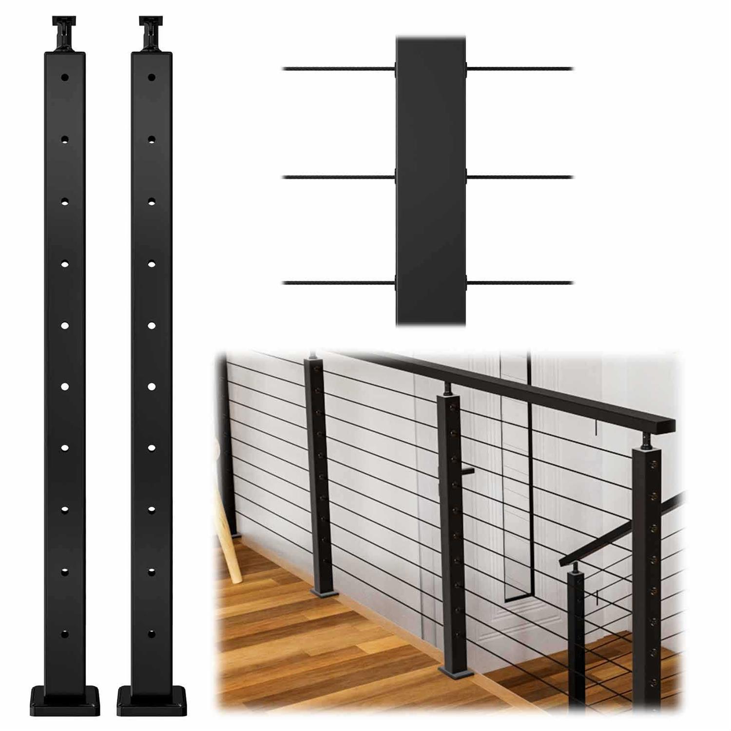 Muzata Level drilled Cable Railing Post 36x2x2 Adjustable Top Stainless Steel - Cheap Fitting