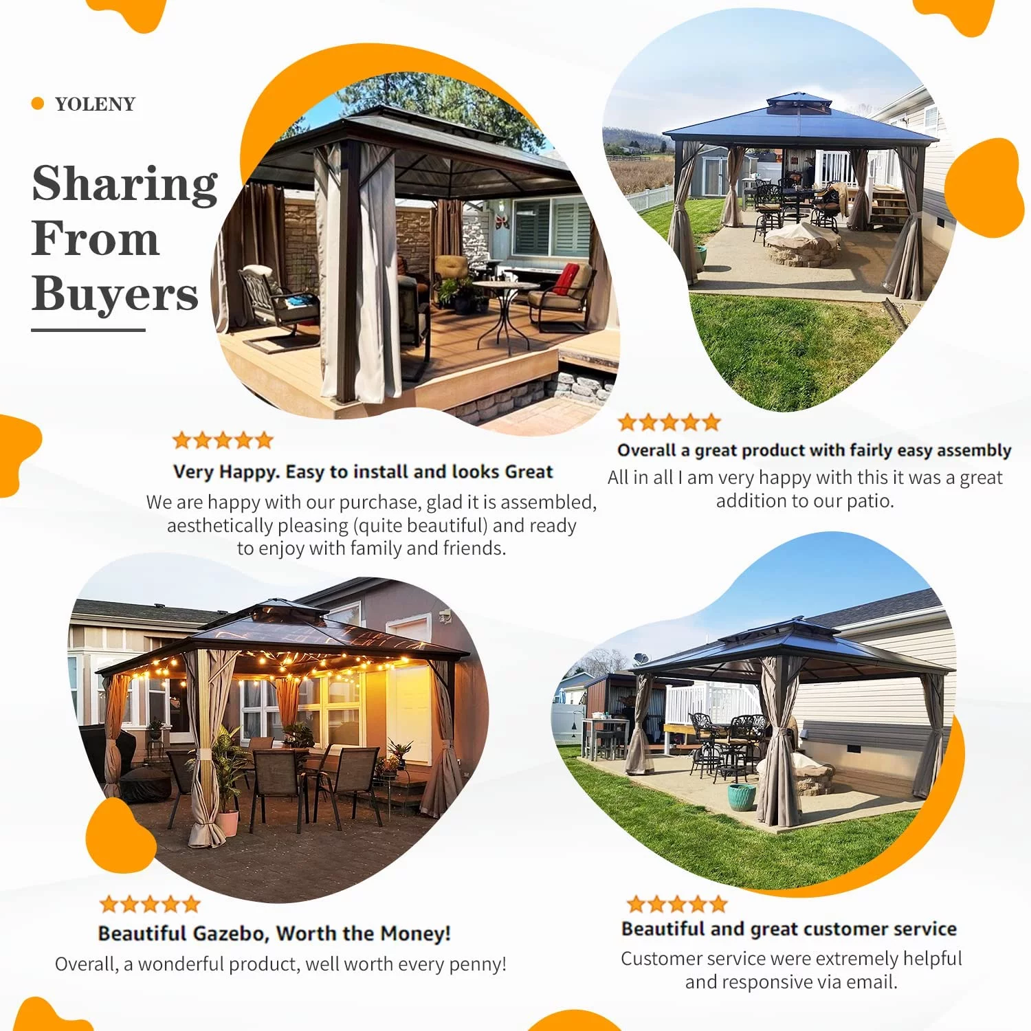 Yoleny 12'x16' Outdoor Polycarbonate Double Roof Hardtop 12 ft Gazebo Canopy, Brown - Cheap Fitting