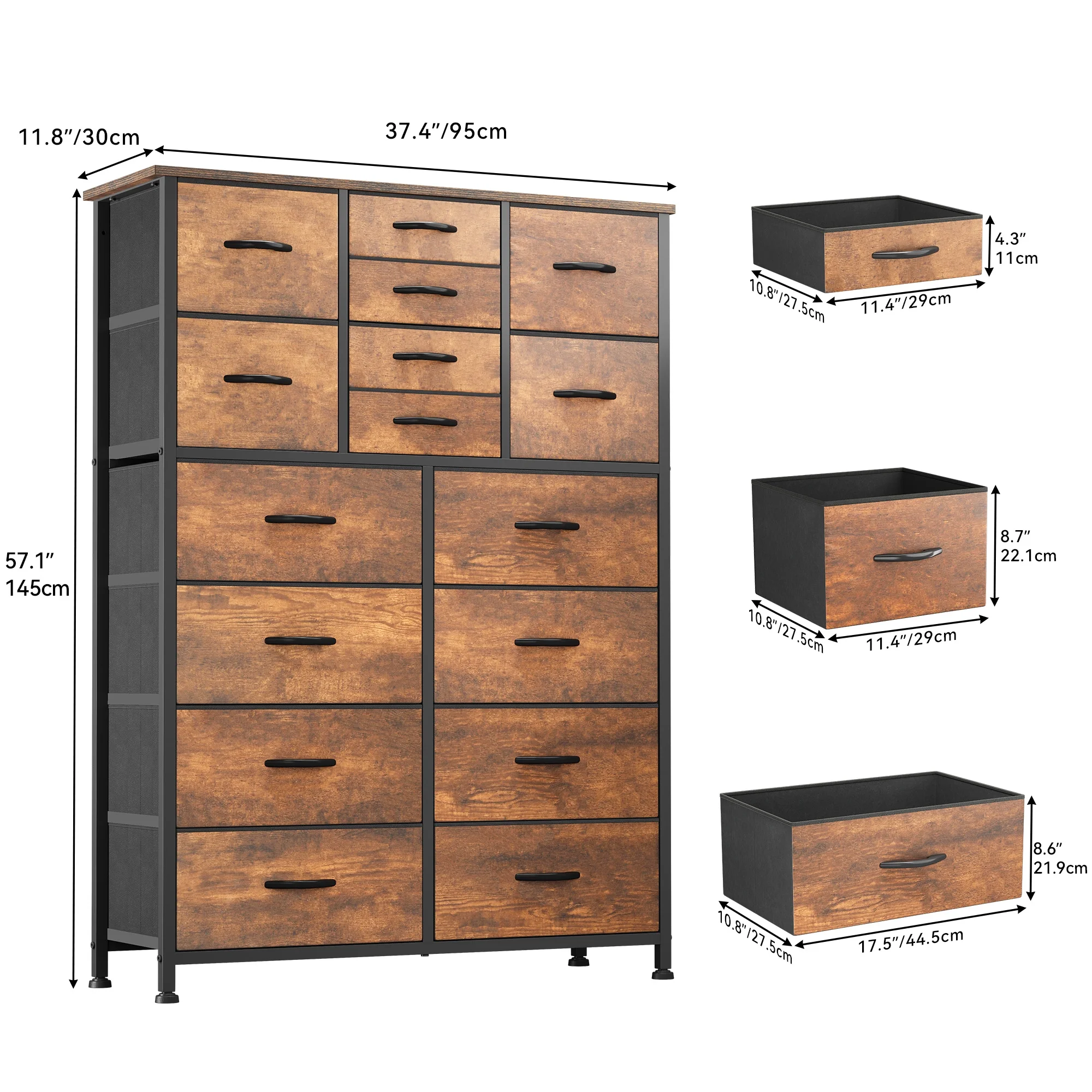 Dextrus 16 Drawer Dresser, Tall Fabric Dresser for Bedroom, Large Chest of Drawers, with Sturdy Metal Frame and Wooden Top - Cheap Fitting