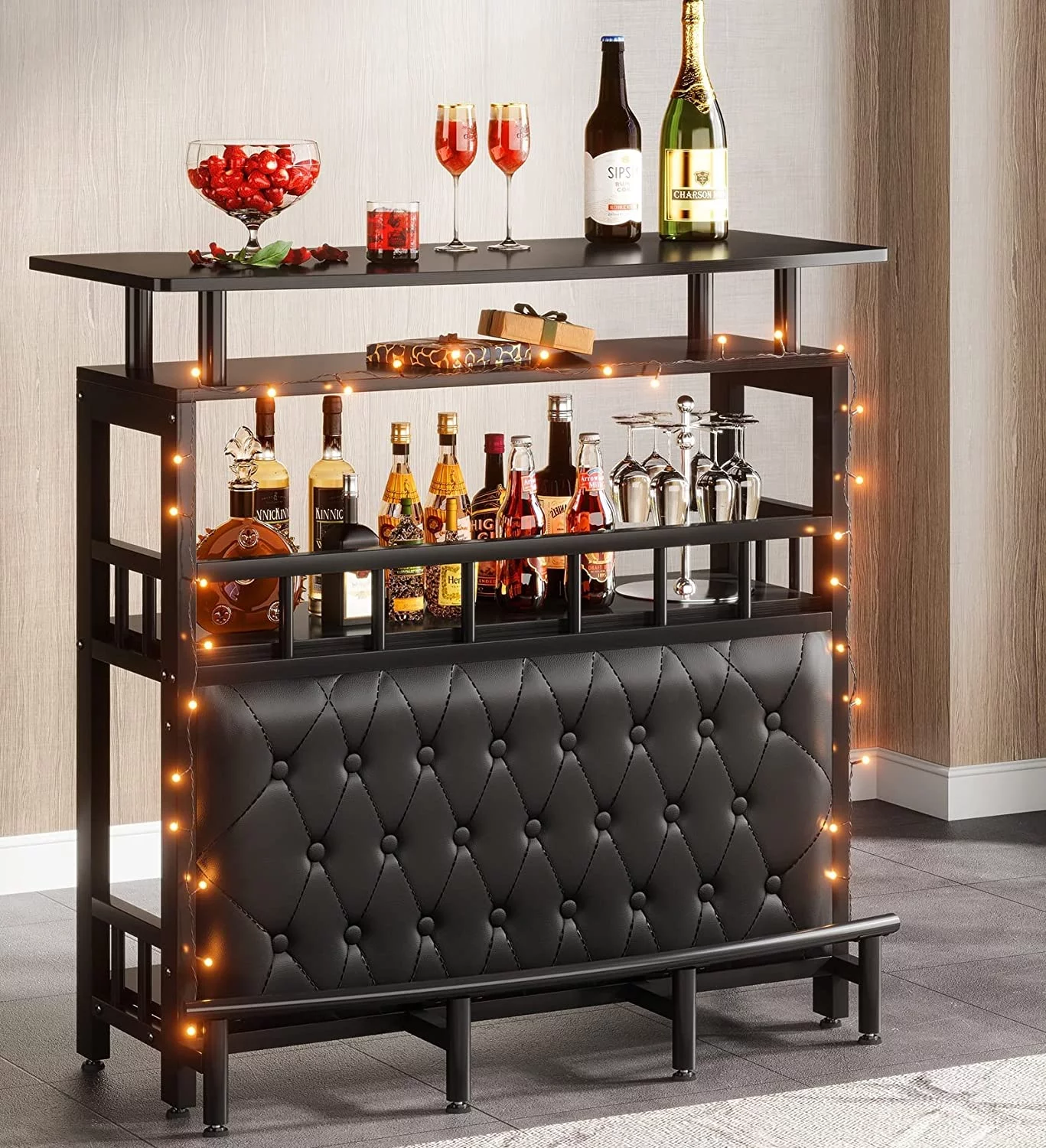 Tribesigns Bar Unit for Liquor, Home Enetertainement Bar, Upholstered Bar Table with Storage and Footrest for Balcony,Black - Cheap Fitting