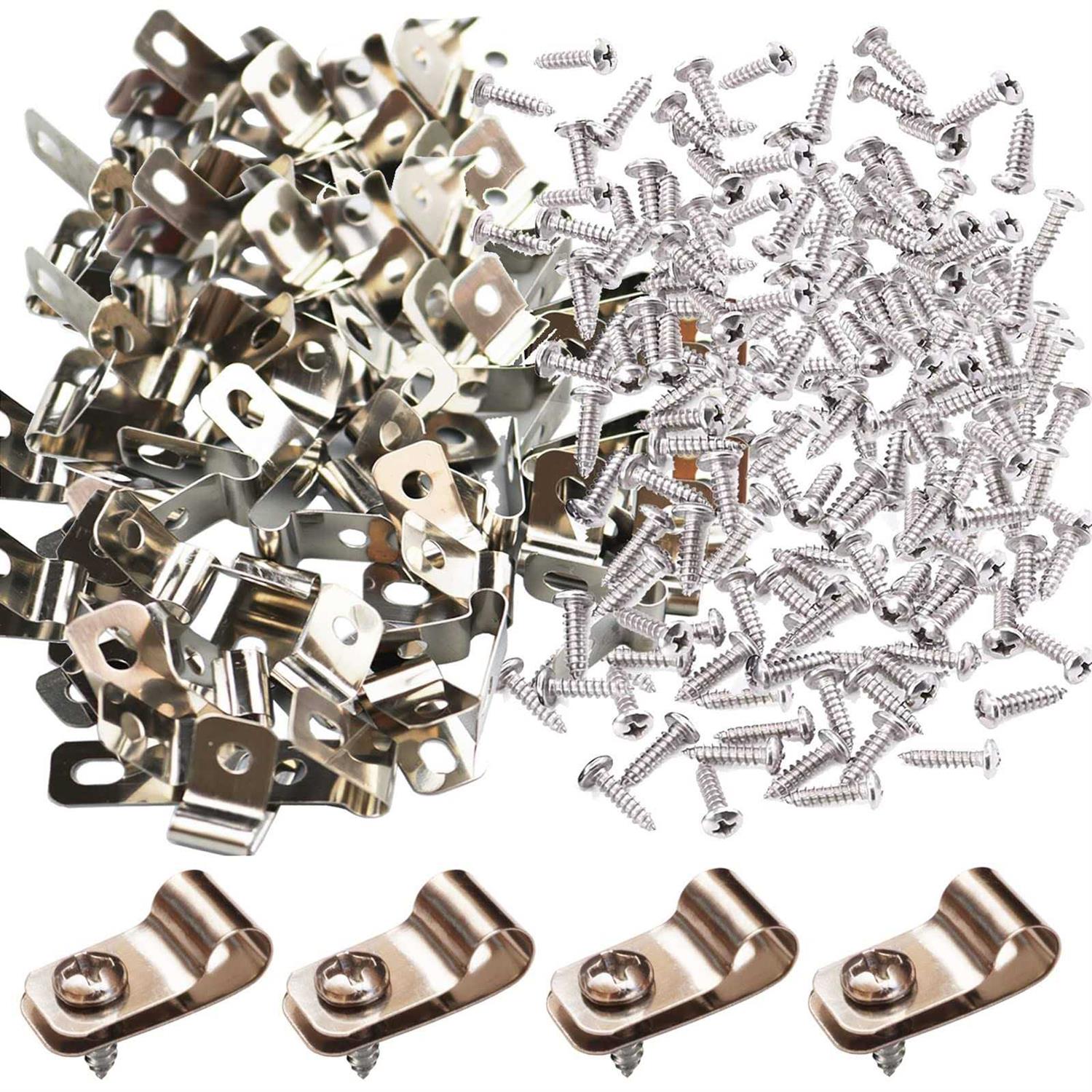 100 Pcs Fence Wire Clamps with 100 Pcs Screws for 2-6 Gauge Wire Fencing, Stainless Steel Wire Clips Mount Welded Wire to Vinyl, Wood or Metal Fence - Cheap Fitting