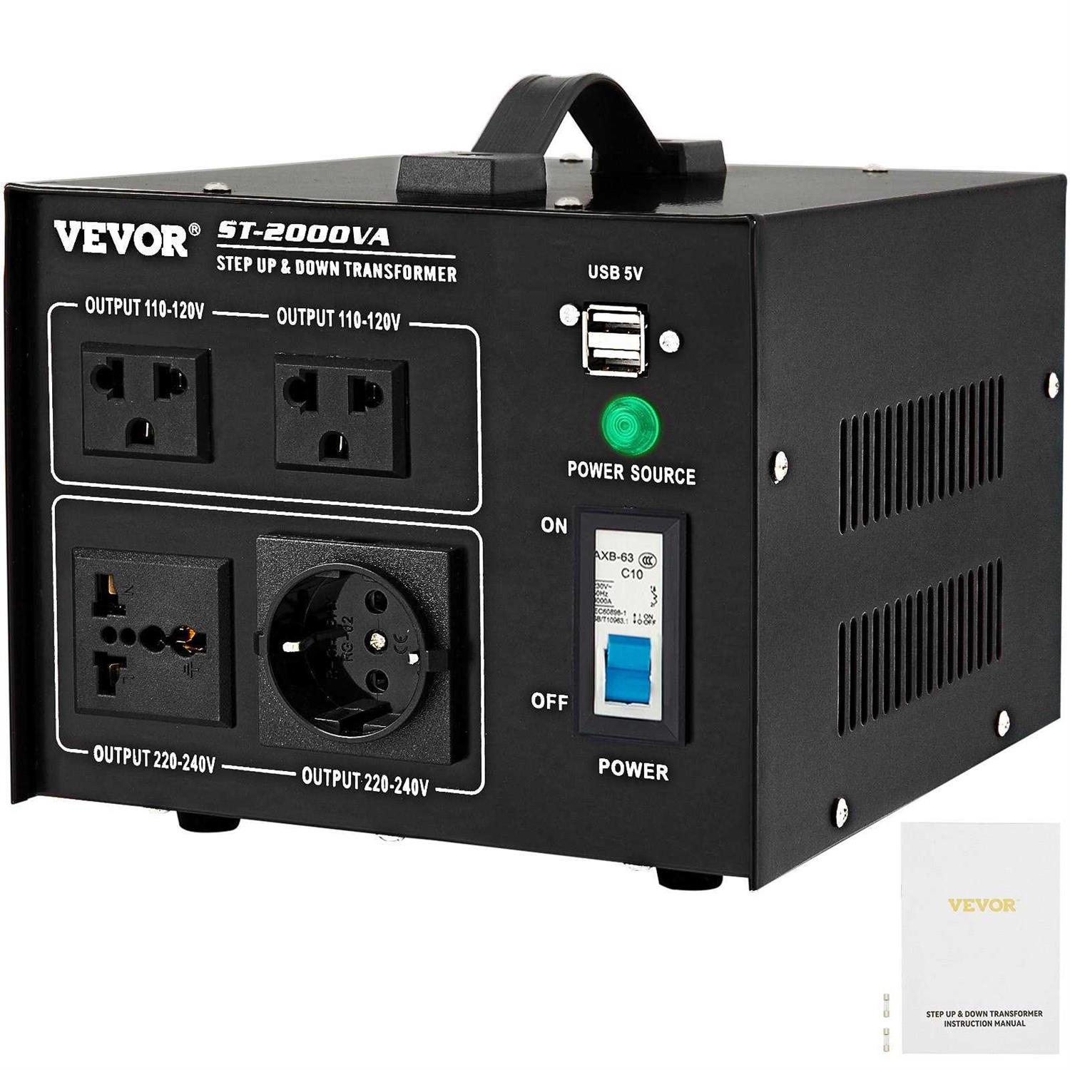 VEVOR Voltage Converter Transformer,2000W Heavy Duty Step Up/Down Transformer Converter,2 US&1 UK&1 Universal Outlet SJBYQ2KVA222UL5C7V1 - Cheap Fitting