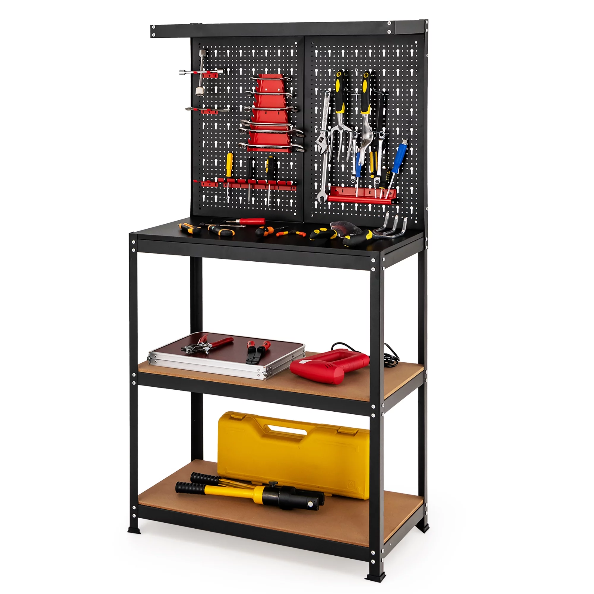 Costway Tool Storage Workbench 4 Shelf Multipurpose Garage Worktable w/Peg Board Hook Kit - Cheap Fitting