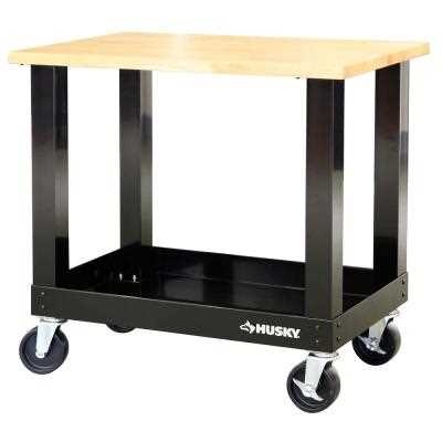 Husky Ready-To-Assemble 3 ft. Portable Solid Wood Top Workbench with Casters in Black - Cheap Fitting
