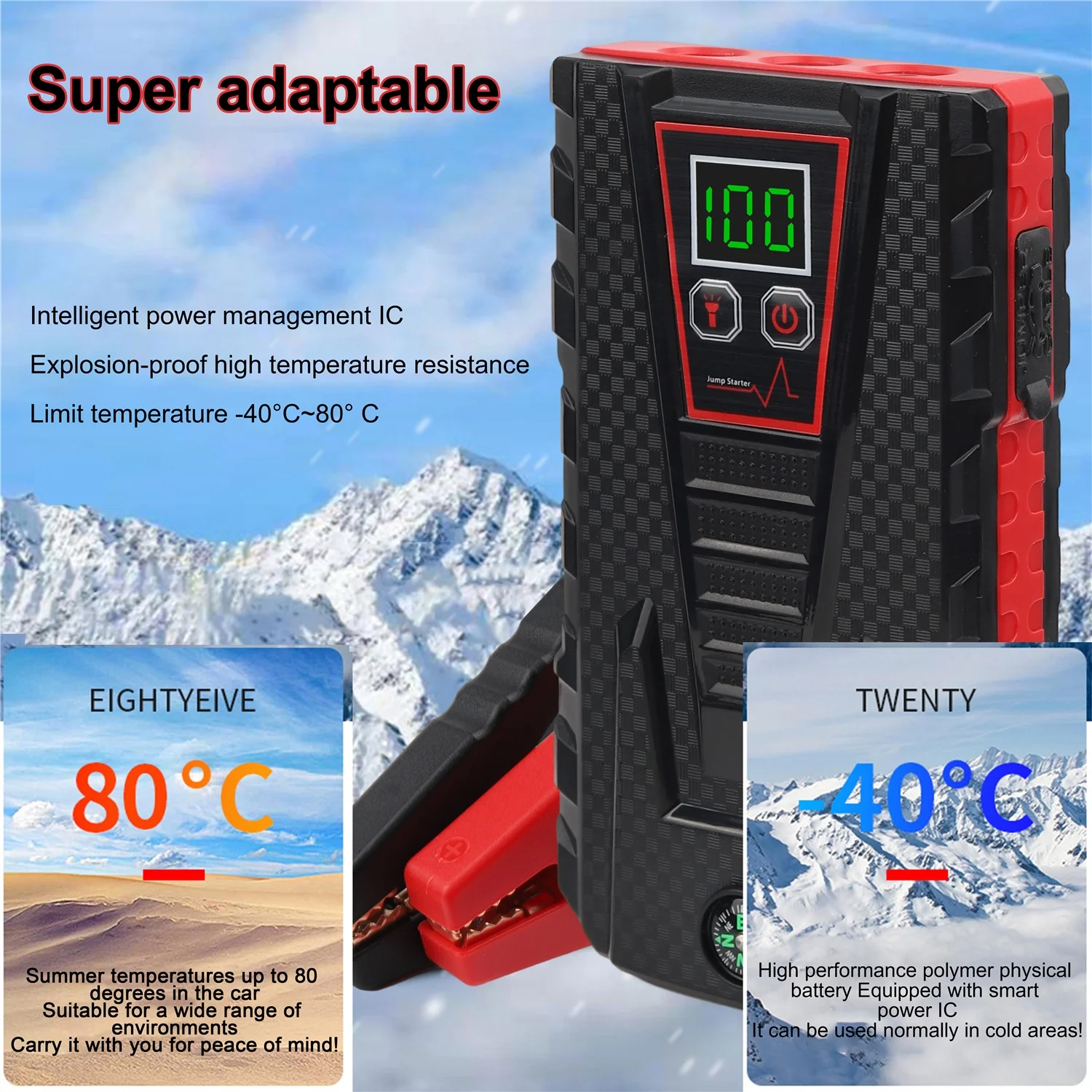 PRAXO Multi-functional Car Jump Starter, 5000A Peak 99800mAh Battery Jump Starter, 12V Car Battery Charger, Auto Battery Booster w/ LCD Display & 3 LED Modes, Portable Power Bank Charger - Cheap Fitting