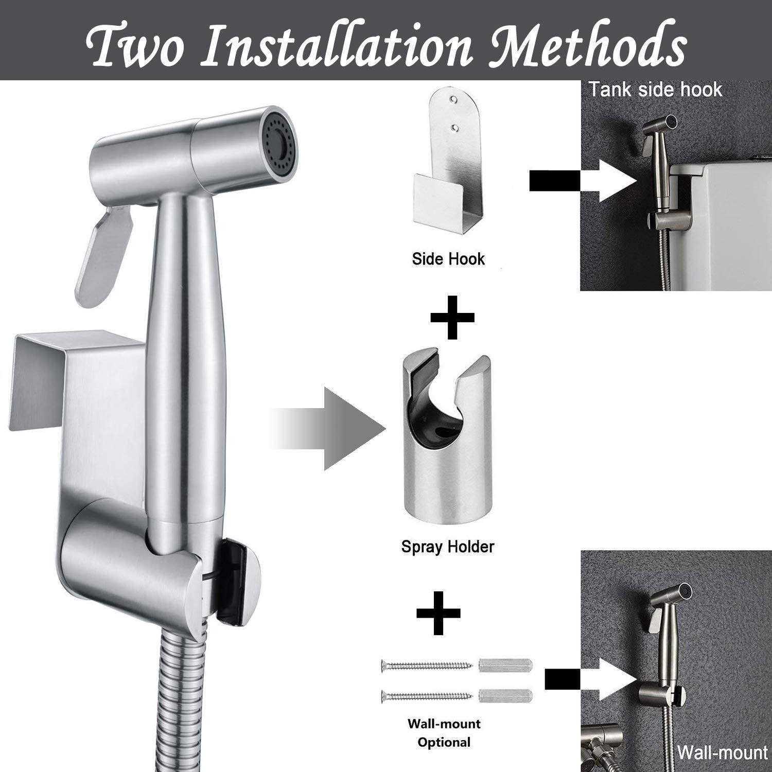 Handheld Bidet Sprayer Kit, Frap Stainless Steel Brushed Nickel Sprayer Toilet Bathroom Shower Head with 59-inch Hose and Wall Bracket Holder 3 Set - Cheap Fitting