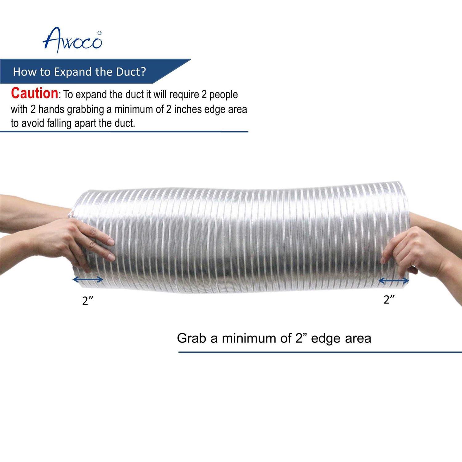 Awoco 8 Inches Diameter x 6 Feet Long Semi-Rigid Flexible Aluminum Duct - Cheap Fitting