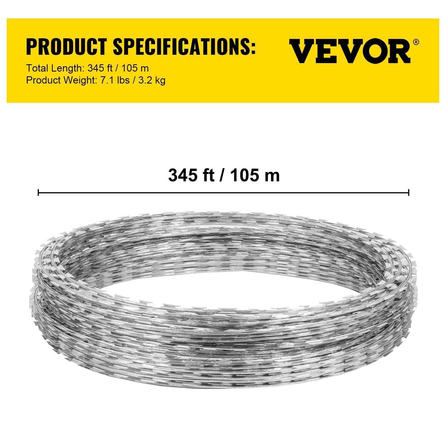 Vevor Razor Wires Razor Barbed Wire Per Roll Razor Wire Fence Razor Ribbon Barbed Wire Galvanized Steel Total Length 230/345 FT - Cheap Fitting