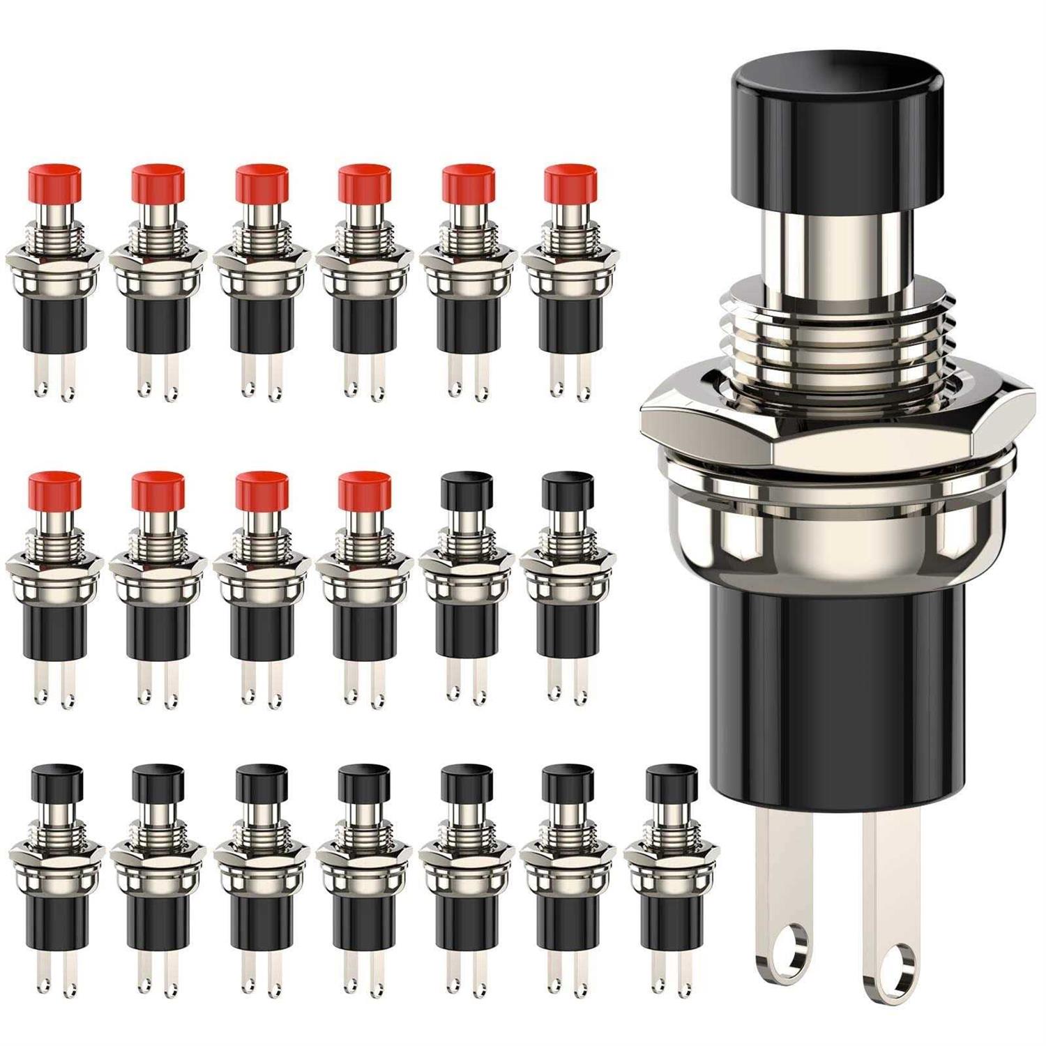 DIYhz Momentary Push Button Switch 1A 250VAC SPST Mini Pushbutton Switches Normally Open Red Cap - Cheap Fitting