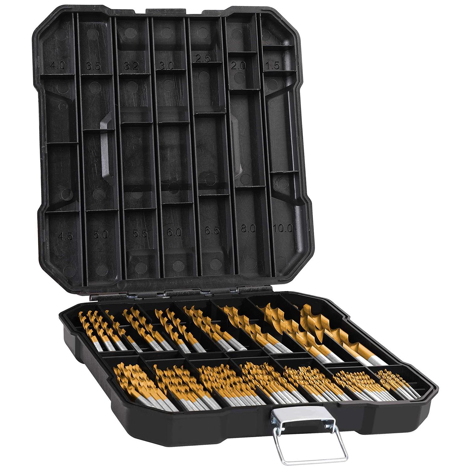 Metric 99 Pieces Titanium Twist Drill Bit Set 135° Tip High Speed Steel - Cheap Fitting