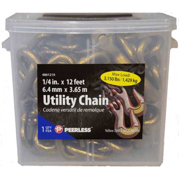 Peerless 1/4 x 12′ Gold Plated Utility Tow Chain & Hook - Cheap Fitting