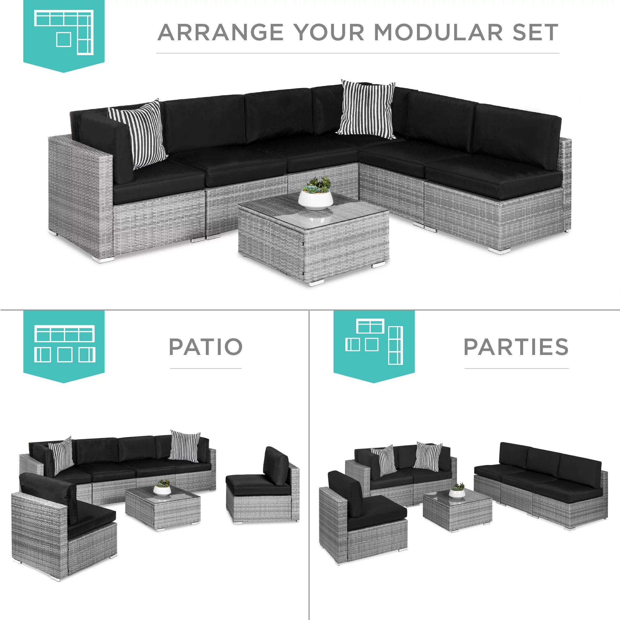 Best Choice Products 7-Piece Outdoor Modular Patio Conversation Furniture, Wicker Sectional Set - Gray/Navy - Cheap Fitting