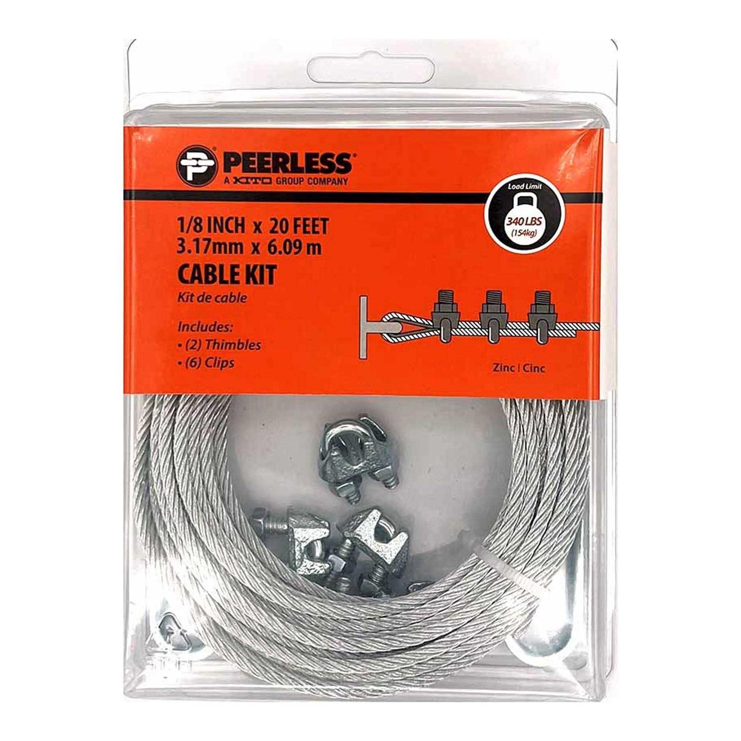 Peerless 1/8 inch Cable Wire Rope Kit with Clips and Thimbles - Cheap Fitting