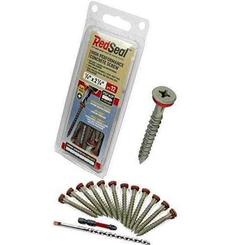 Red Seal Velocity Concrete Screw Kit with RedSeal Moisture Barrier – Includes 12 High-Performance Concrete Screws, 1 Drill Bit, and 1 Driver Bit - Cheap Fitting