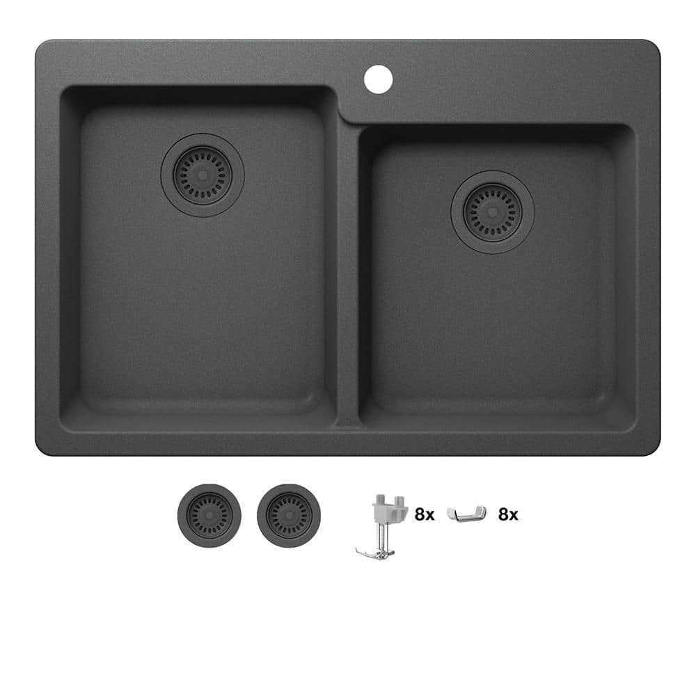 Glacier Bay Stonehaven Drop-in/Undermount Granite Composite 33 Double Bowl Kitchen Sink Strainer STHMDN175DM 12 - Cheap Fitting