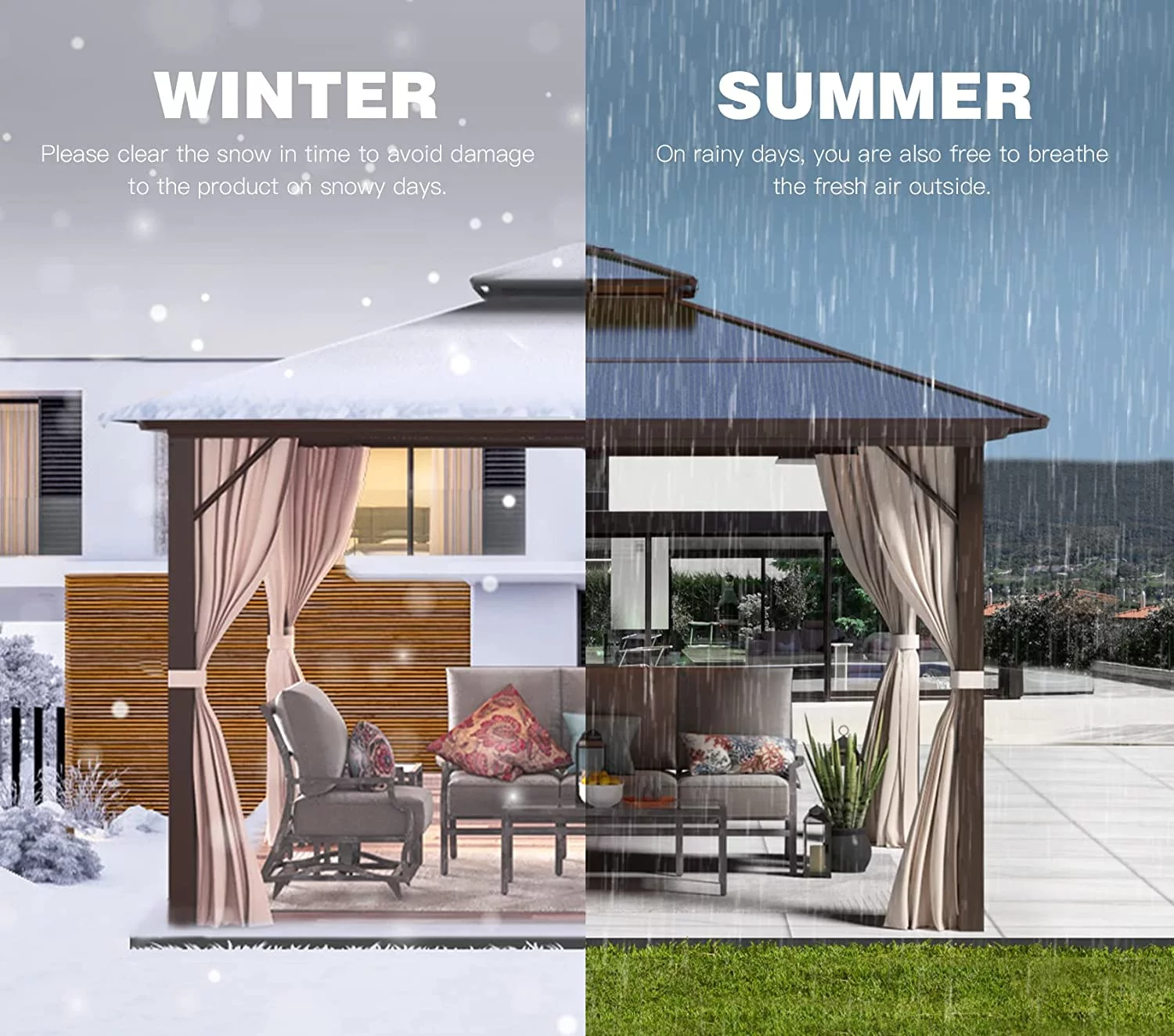 Yoleny 12'x16' Outdoor Polycarbonate Double Roof Hardtop 12 ft Gazebo Canopy, Brown - Cheap Fitting