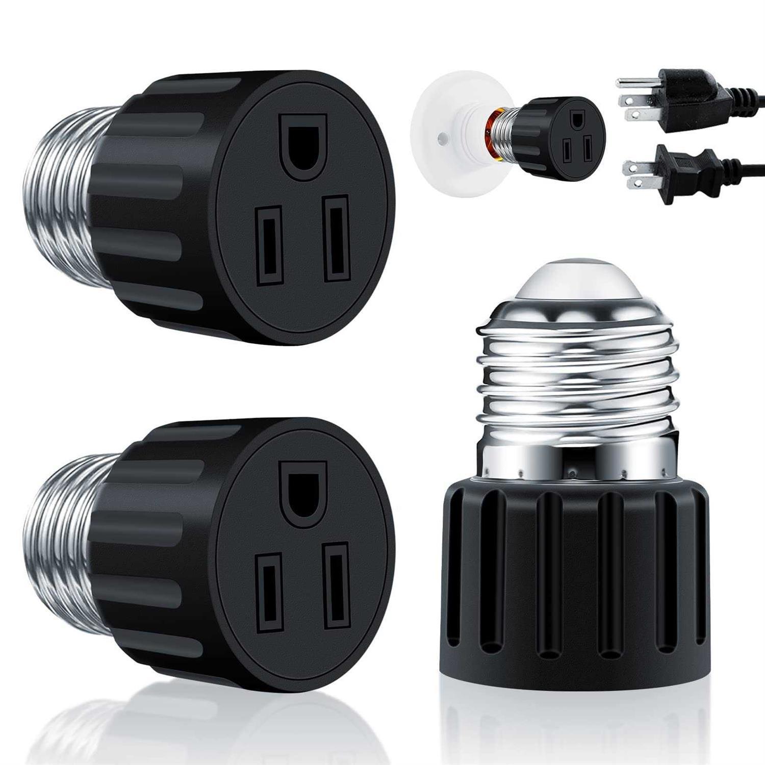 2 Packs ABORNI E26/E27 3 Prong Light Socket to Plug Adapter - Cheap Fitting