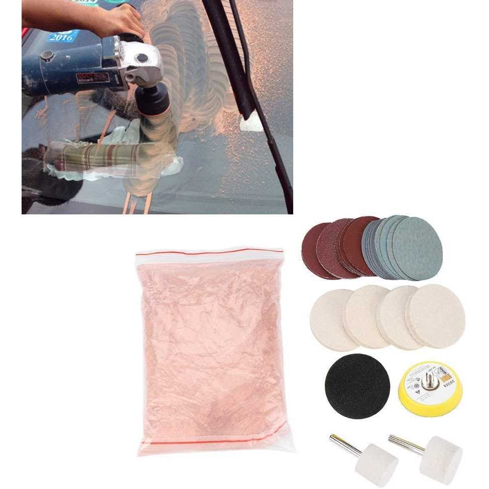 Glass Polishing Kit Glass Scratch Removal Kit Cerium Oxide Polishing Powder Felt Polishing Wheel Polishing Disc Pad with Drill Adapter Glass Abrasi - Cheap Fitting