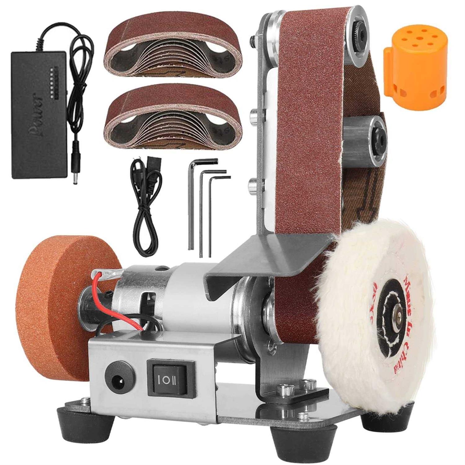 NunDunco Mini Belt Sander Electric Bench Grinder Sanding Machine 7 Adjustable Table Top Grinder Polisher for DIY Woodworking - Cheap Fitting