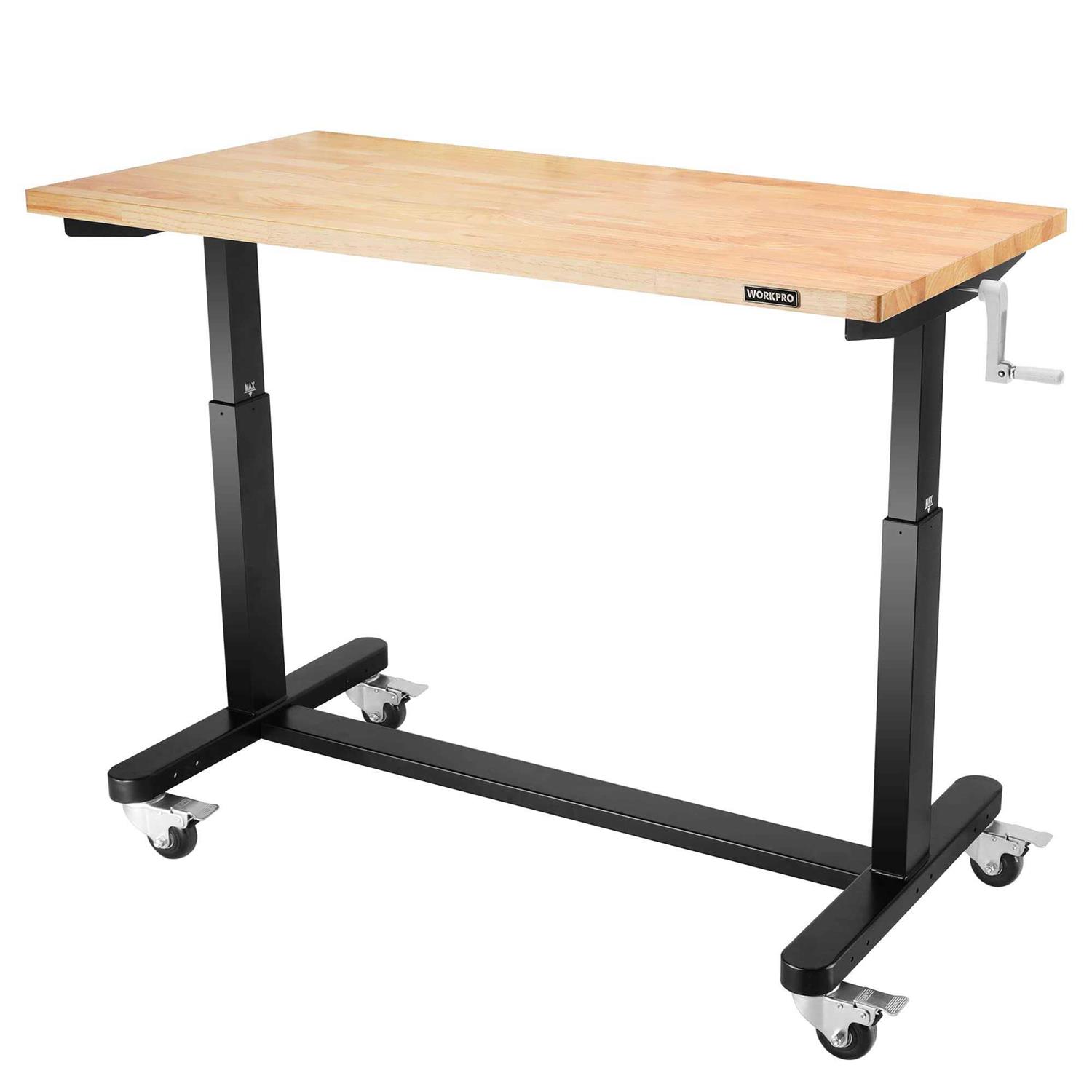 WORKPRO Height Adjustable Work Table with Crank Handle and Casters 24” Wooden Top Standing Desk Workbench - Cheap Fitting