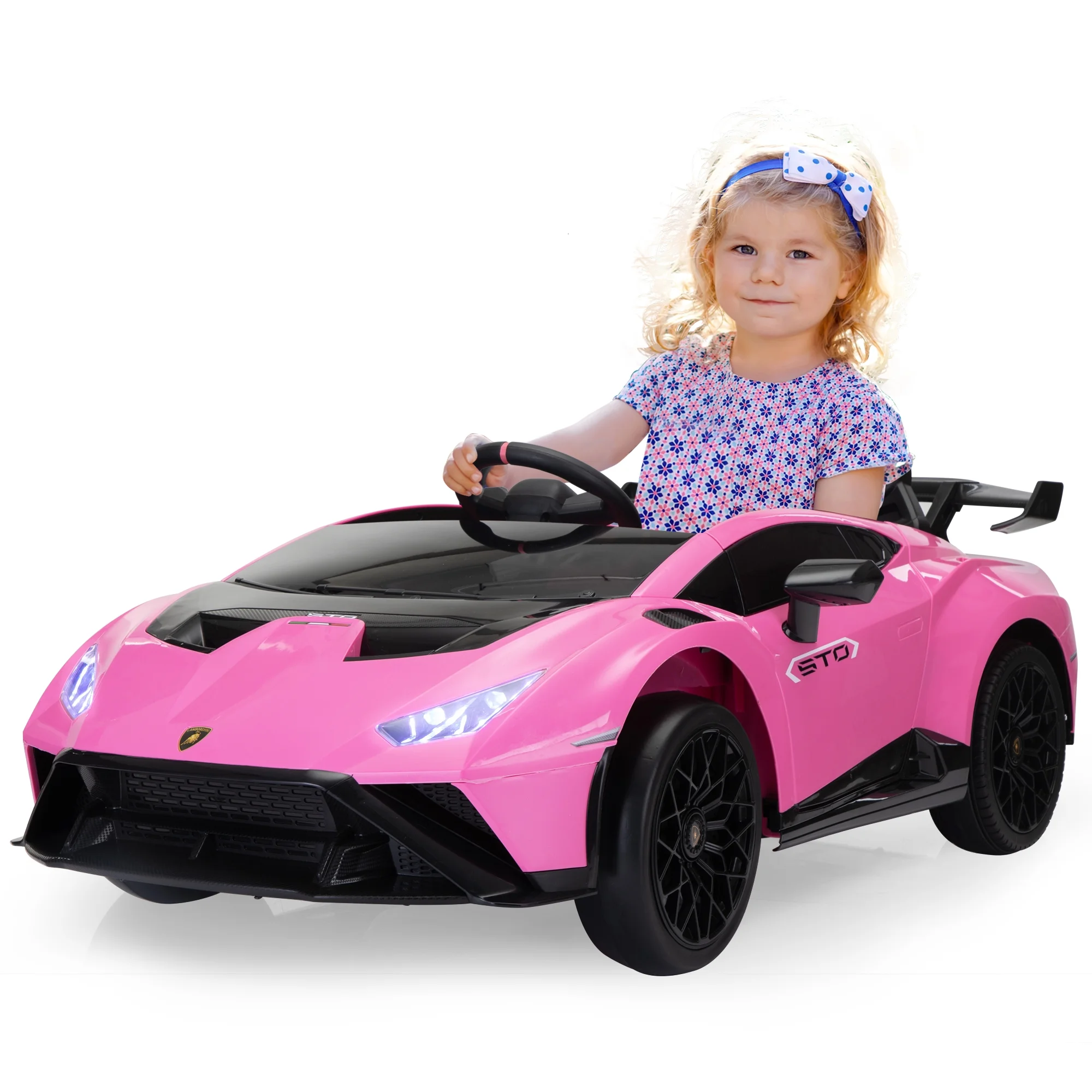 TOBBI 24V Lamborghini STO Licensed Kids Ride on Drift Car Gray Electric Car W/Remote Control LED Lights, up to 10 mph - Cheap Fitting
