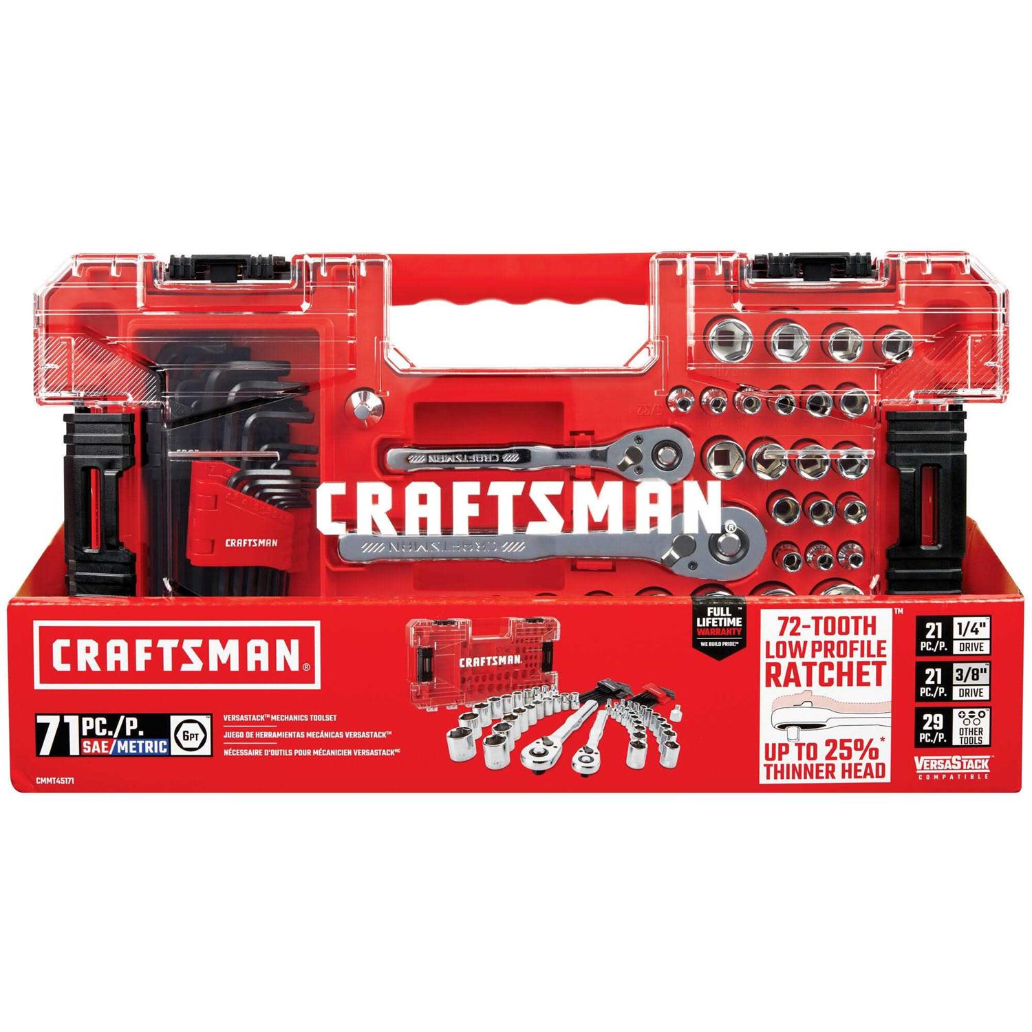 Craftsman 71-Piece Standard and Metric Polished Chrome Mechanics Tool Set with Hard Case - Cheap Fitting