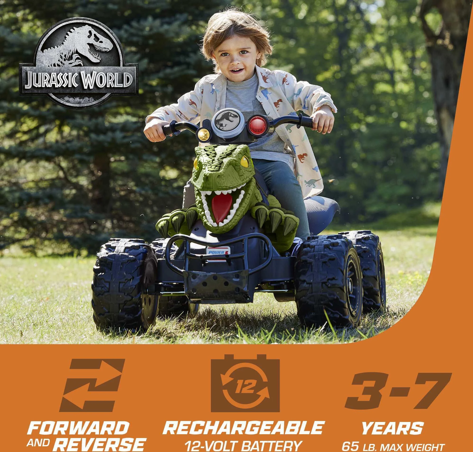 12V Power Wheels Jurassic World Dino Racer Battery-Powered Ride-On ATV Dinosaur Toy, Green - Cheap Fitting