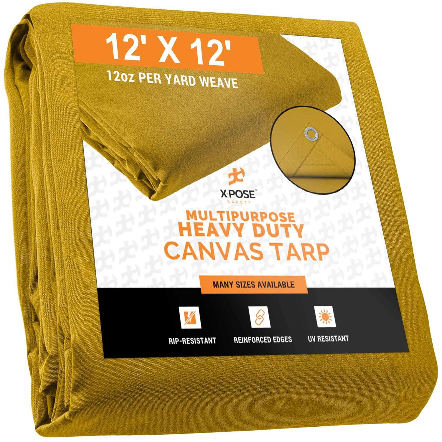 Xpose Safety Canvas Tarp Tan 8′ x 20′ Duck Canvas Heavy Duty 12 oz Waterproof with Brass Grommets CTT12 - Cheap Fitting