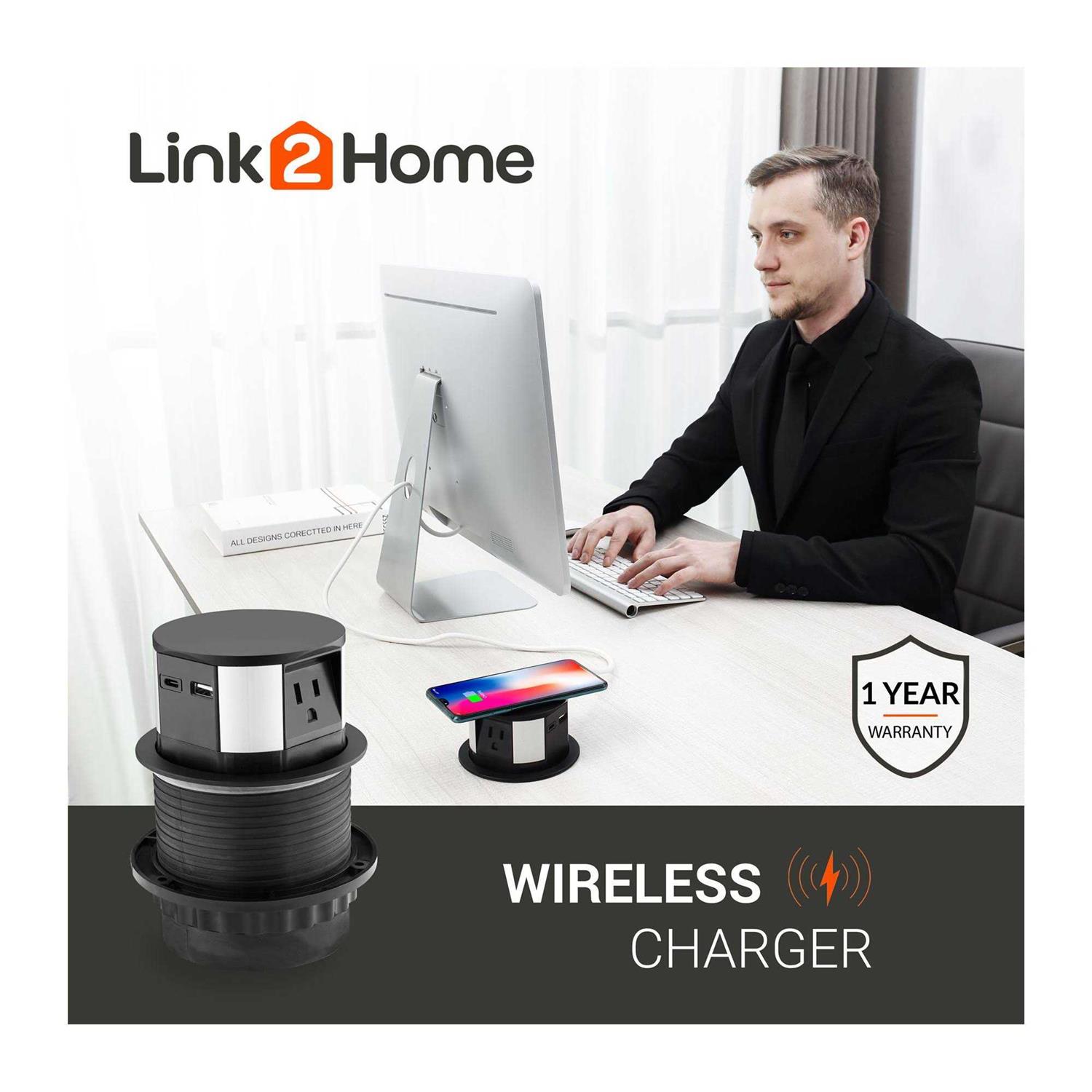 Link2Home 10-Watt Space Saver Pop Up-Outlet Fast Induction Charger with Type-C USB - Cheap Fitting