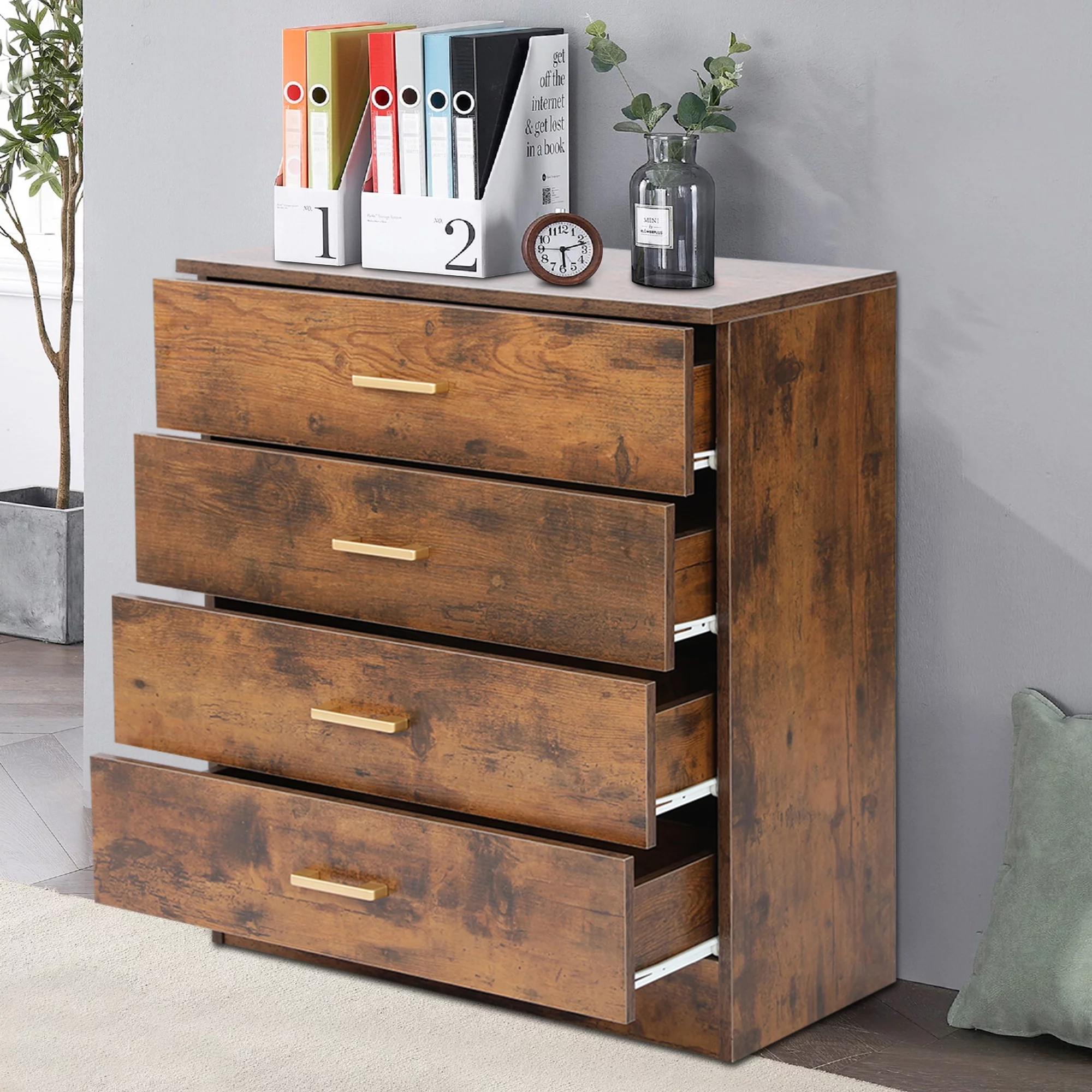 SESSLIFE Dresser for Bedroom, Wood 4 Drawer Dresser Storage Drawer, White Living Room Hallway Closets Drawer Chest, TE3079 - Cheap Fitting