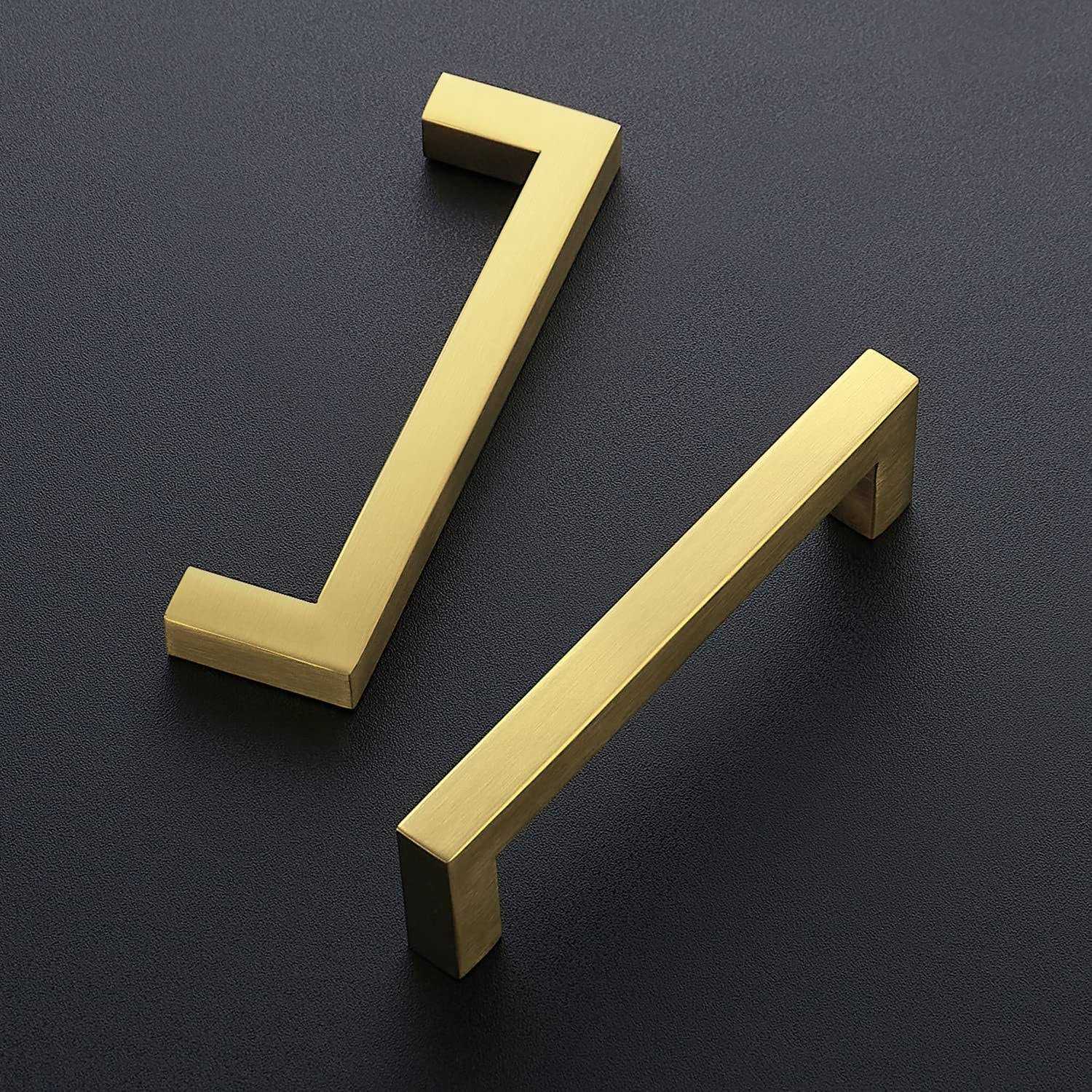 Modern Cabinet Handles Brushed Brass Kitchen Square Drawer Pulls - Cheap Fitting