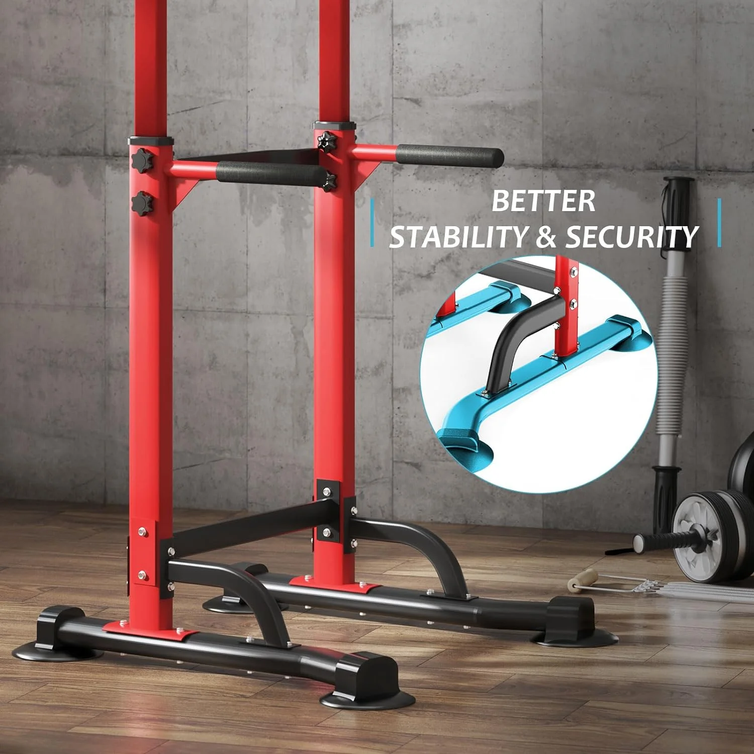 SOGES Height Adjustable Power Tower Dip Stands Pull up Bar Strength Training for Home Gym Black - Cheap Fitting