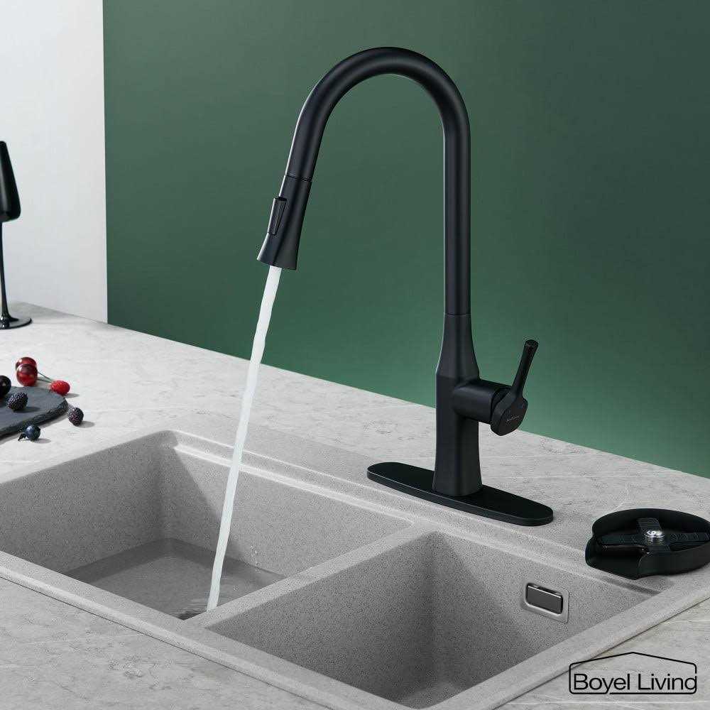 Boyel Living Single Handle No Sensor Pull Down Sprayer Kitchen Faucet with Deckplate Included and Glass Rinser BL-D3541-B - Cheap Fitting