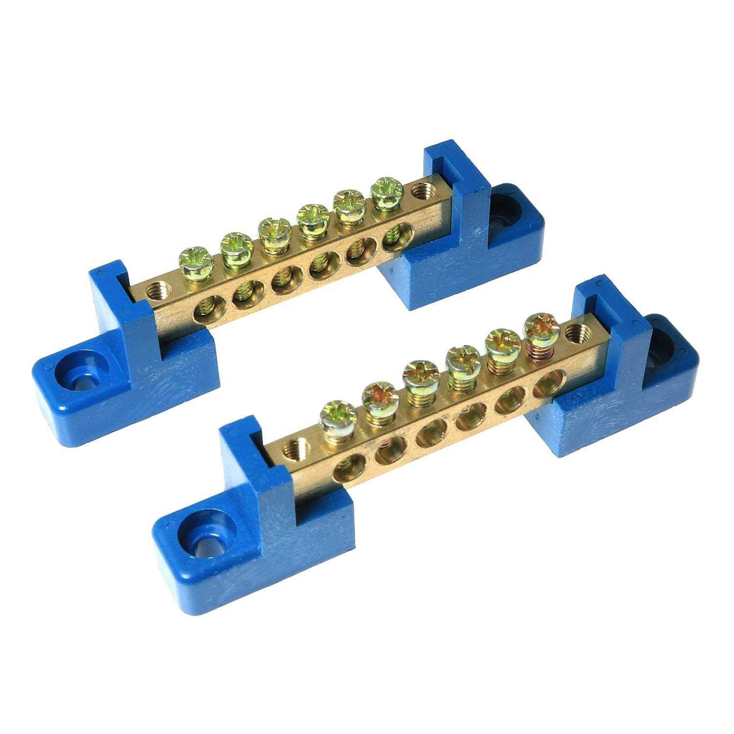 RLECS 2pcs Terminal Bus Bar Terminal Block Brass Wire Screw Terminal Grounding Strip Bus Bar Block - Cheap Fitting