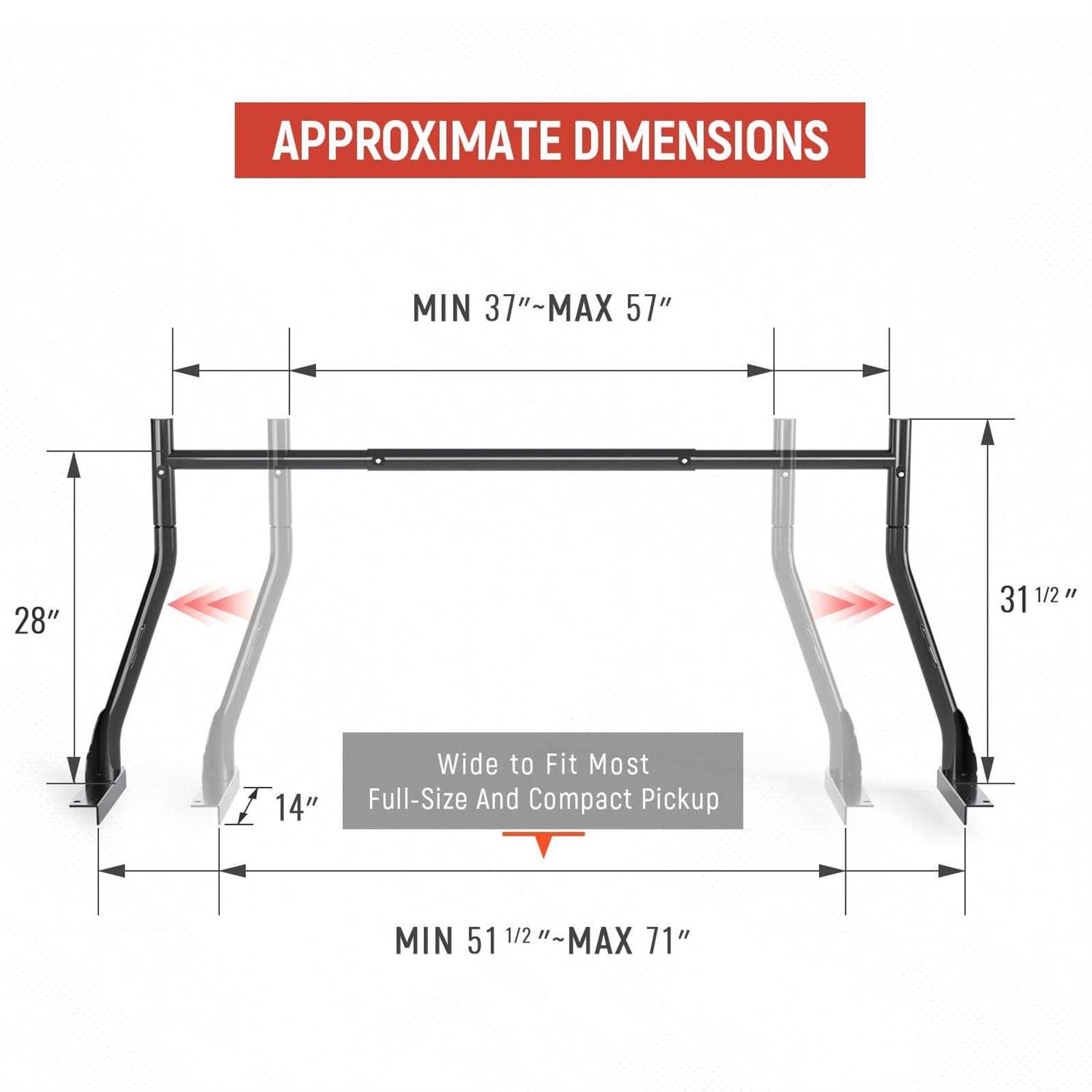 Aa-racks Model X31 800Ibs Capacity Extendable Steel Pick-Up Truck Ladder Rack Two-bar Set - Cheap Fitting