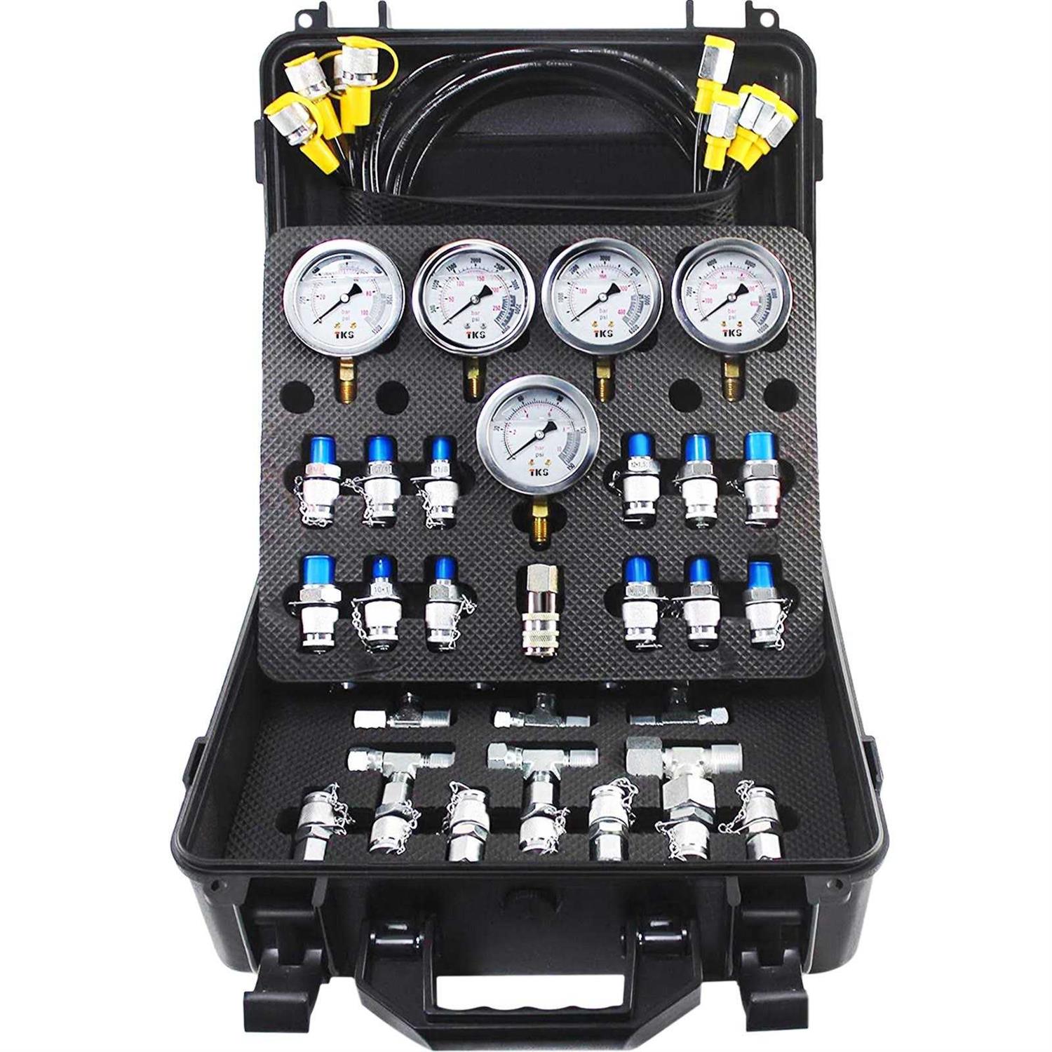 VEVOR Hydraulic Pressure Test Kit 10/100/250/400/600bar 5 Gauges 13 Test Couplings 14 Tee Connectors 5 Test Hoses - Cheap Fitting