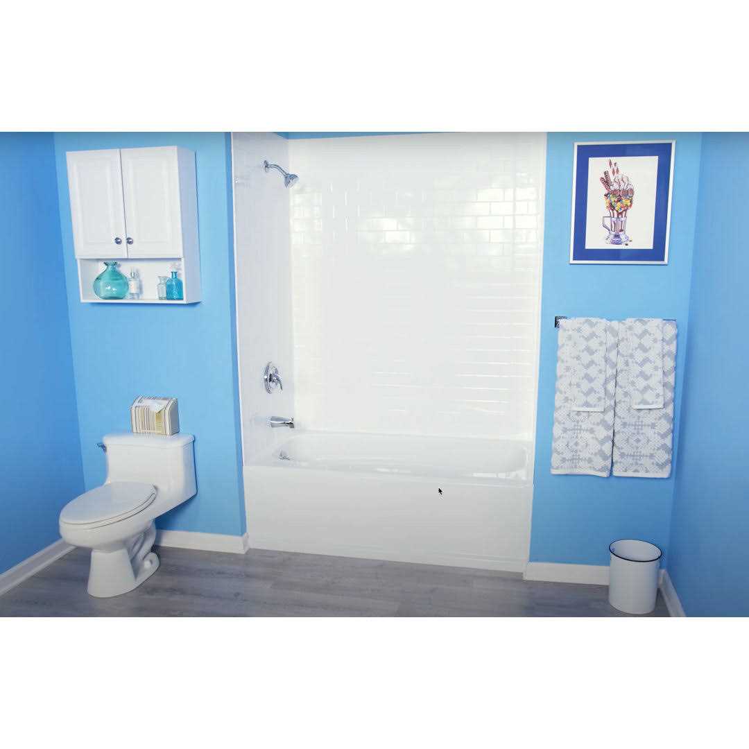 FromPlainToBeautifulInHours Subway Tile 60 inch L x 42 inch W x 96 inch H PVC Glue-up Tub and Shower Wall Panels Surround in Gloss - Cheap Fitting