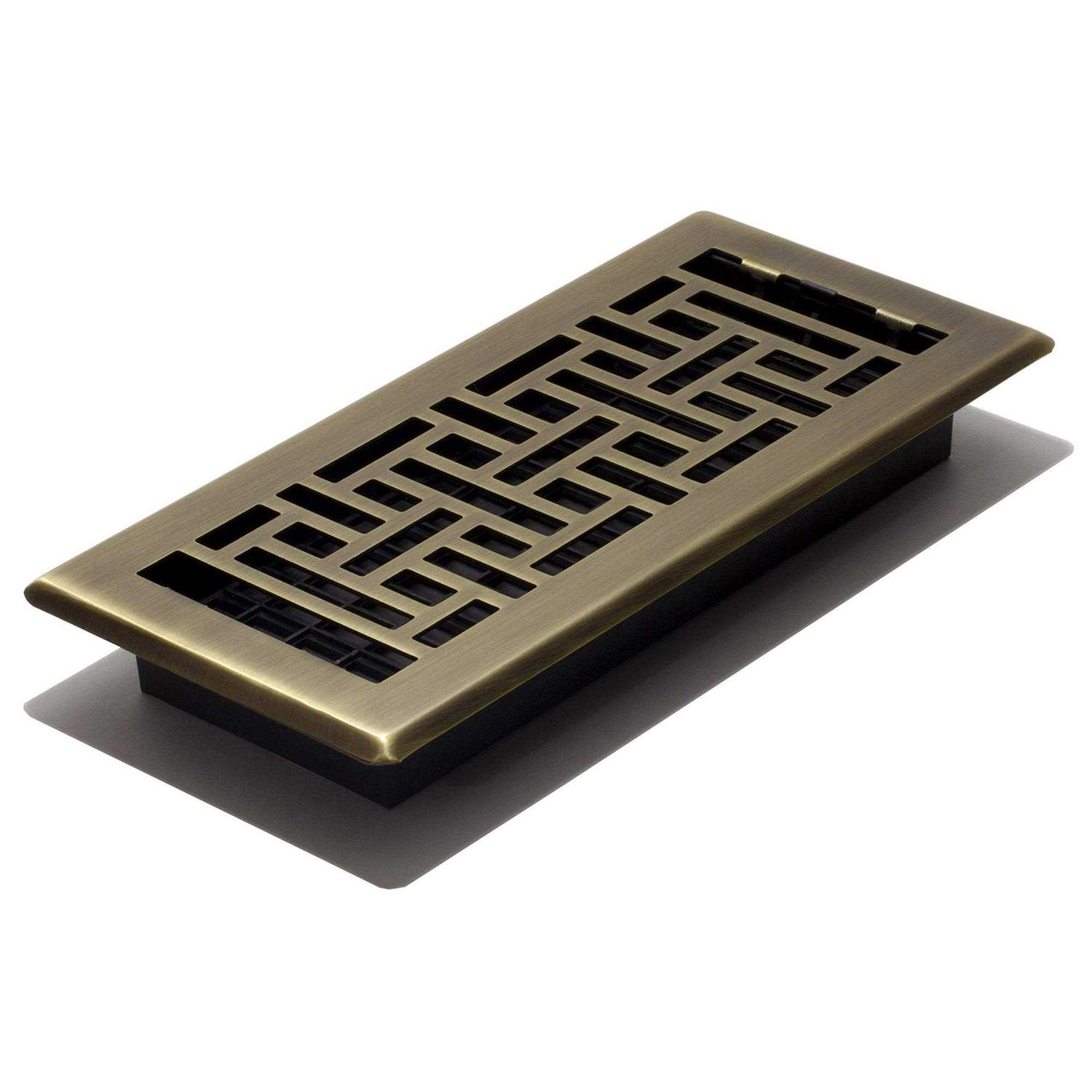 Decor Grates 4 in. x 10 in. Steel Antique Brass Oriental Design Floor Register - Cheap Fitting