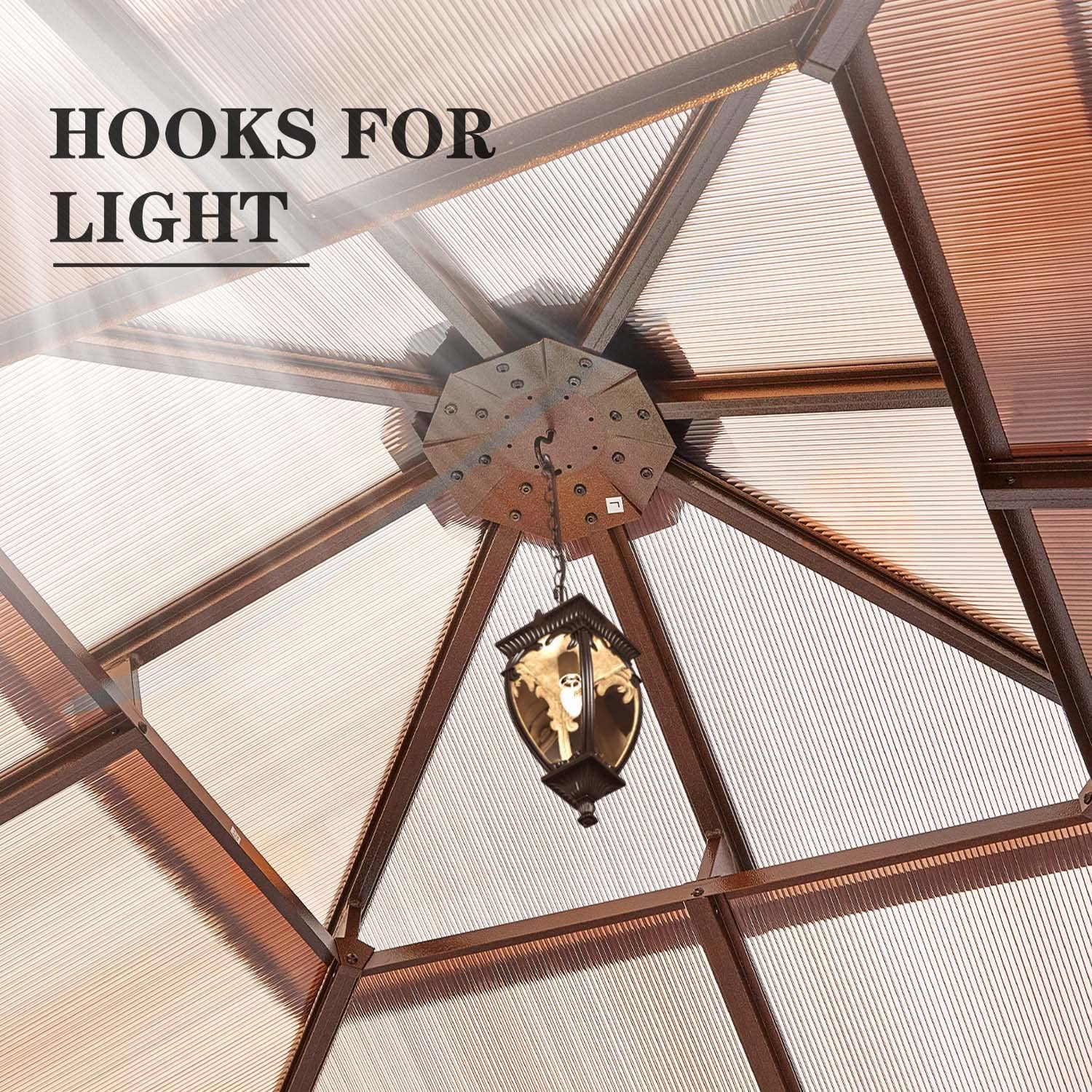 Yoleny 12'x16' Outdoor Polycarbonate Double Roof Hardtop 12 ft Gazebo Canopy, Brown - Cheap Fitting