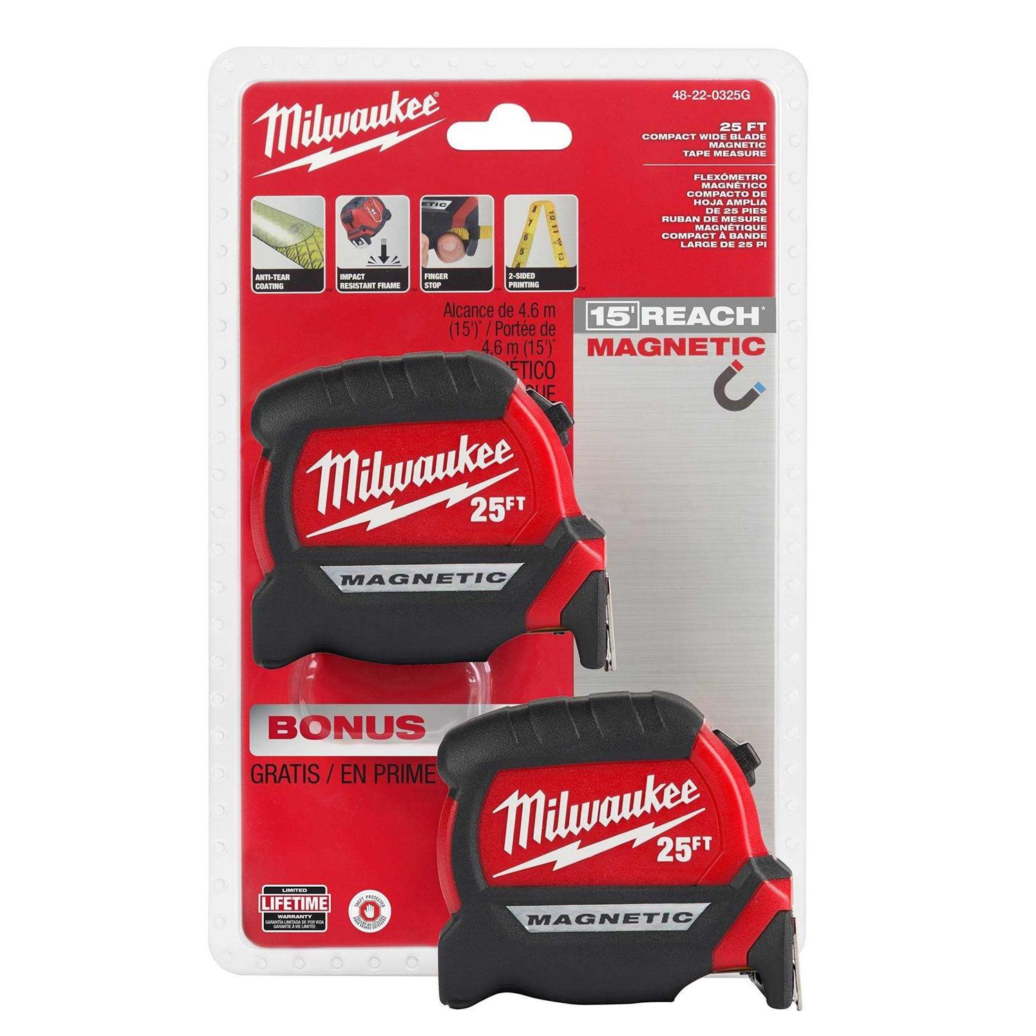 Milwaukee 25′ Compact Wide Blade Magnetic Tape Measure 48-22-0325G - Cheap Fitting