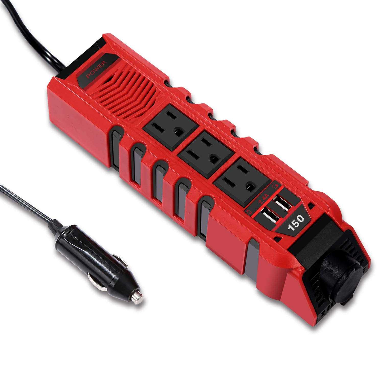 Bygd 150w Car Power Inverter DC 12V to 110v AC Converter with 3 Charger Outlets and Dual 2.4a USB Ports Car Cigarette Lighter Adapter - Cheap Fitting