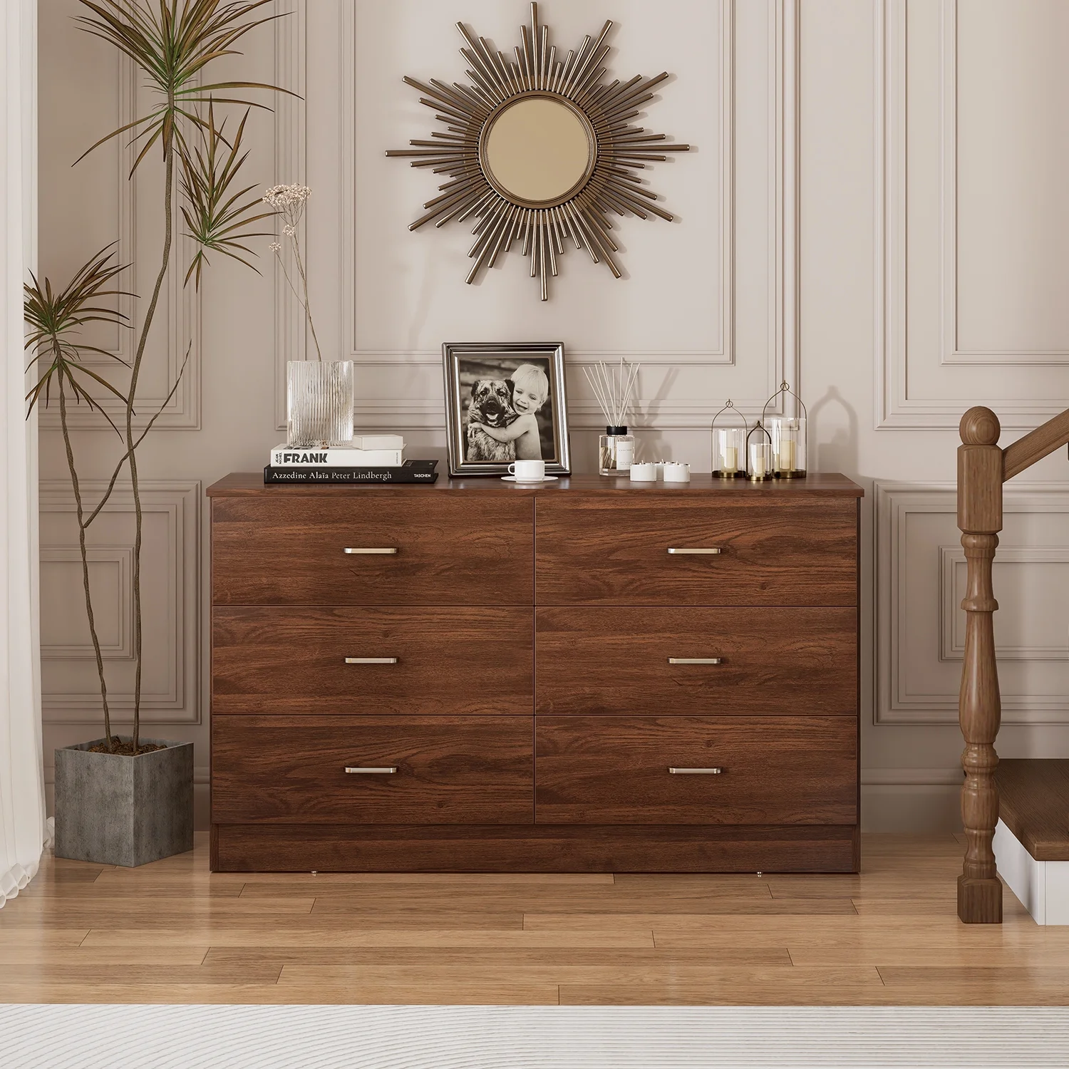 Winkalon 6 Drawer White Double Dresser, Wood Storage Cabinet with Easy Pull Out Handles for Living Room,Chest of Drawers for Bedroom - Cheap Fitting