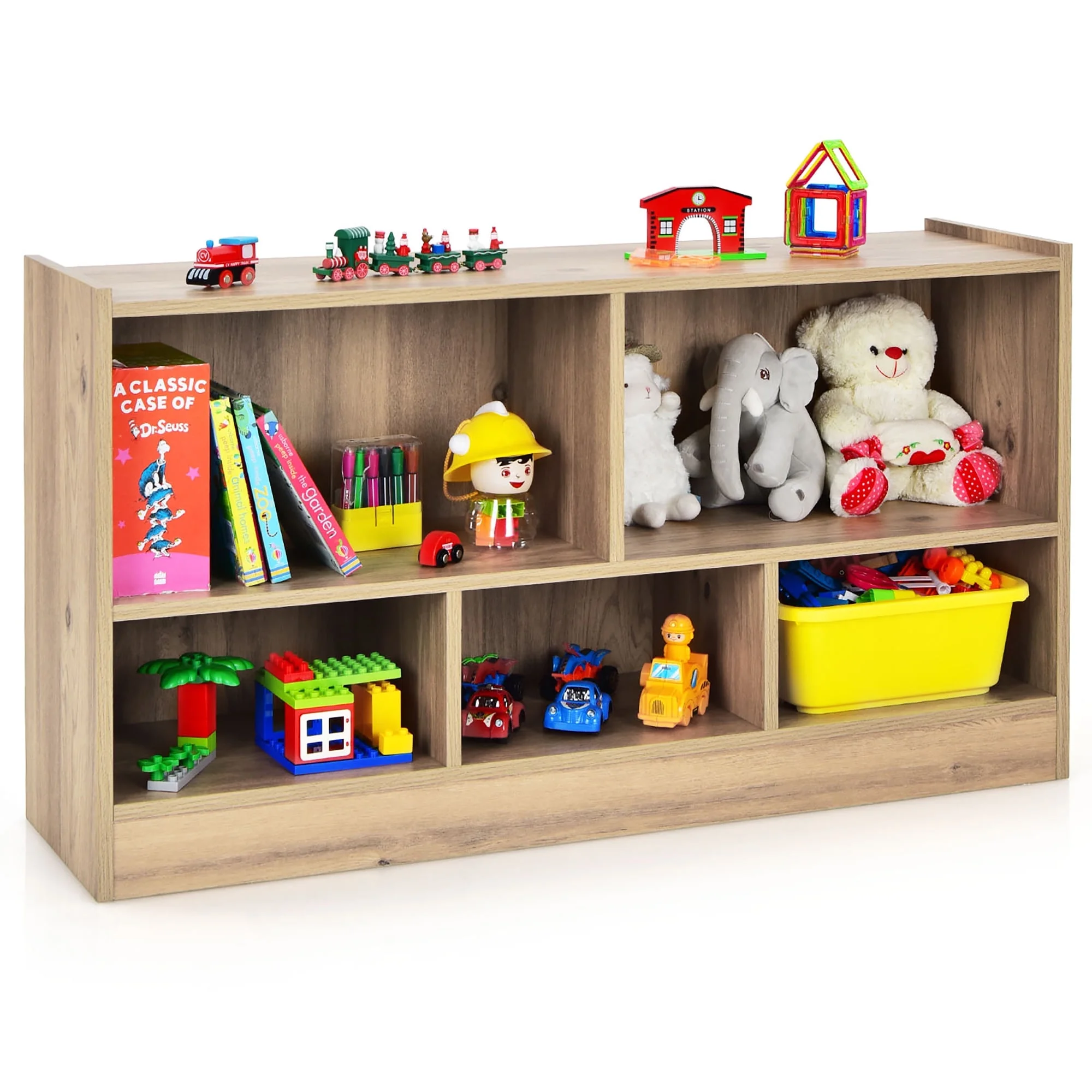 Costway Kids 2-Shelf Bookcase 5-Cube Wood Toy Storage Cabinet Organizer White - Cheap Fitting